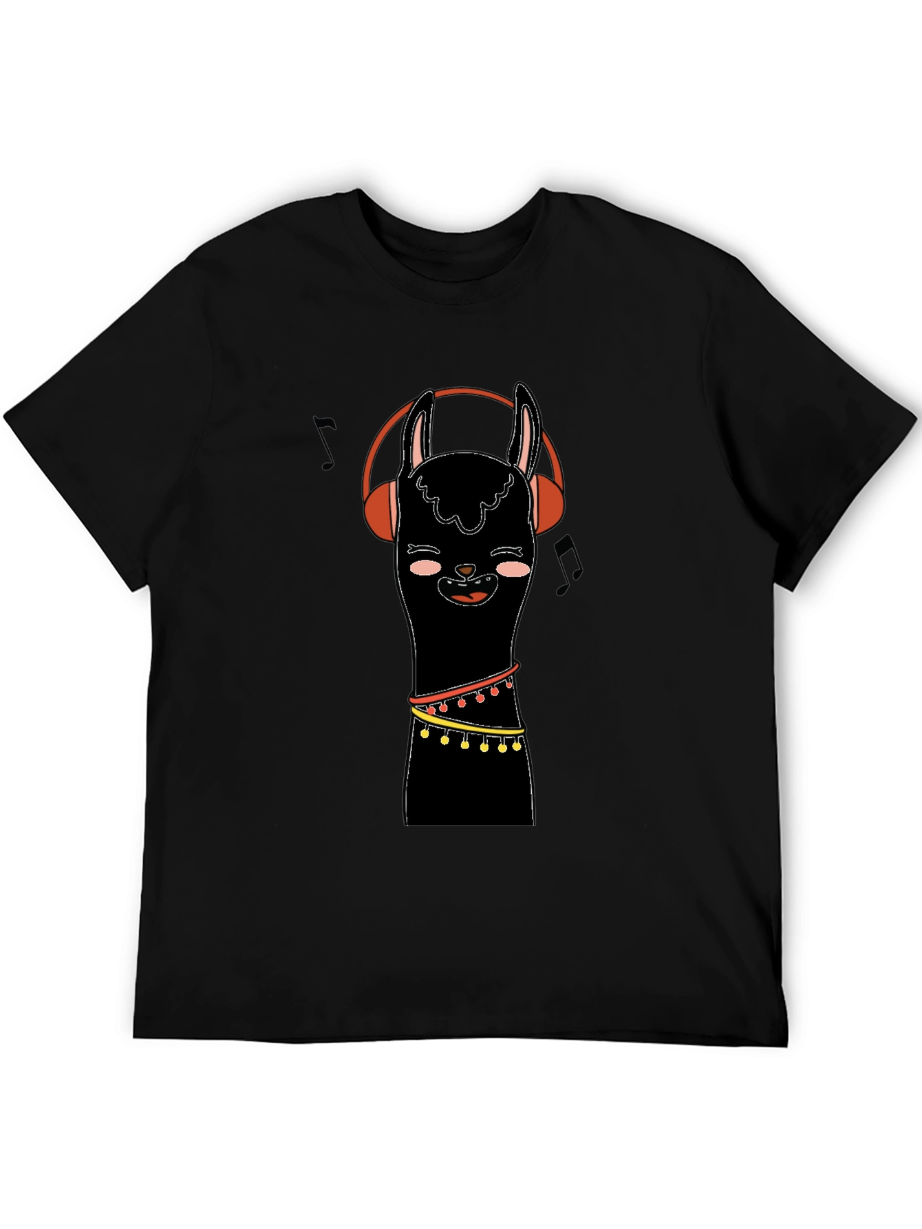 Llama with Headphones Graphic Tee - Black