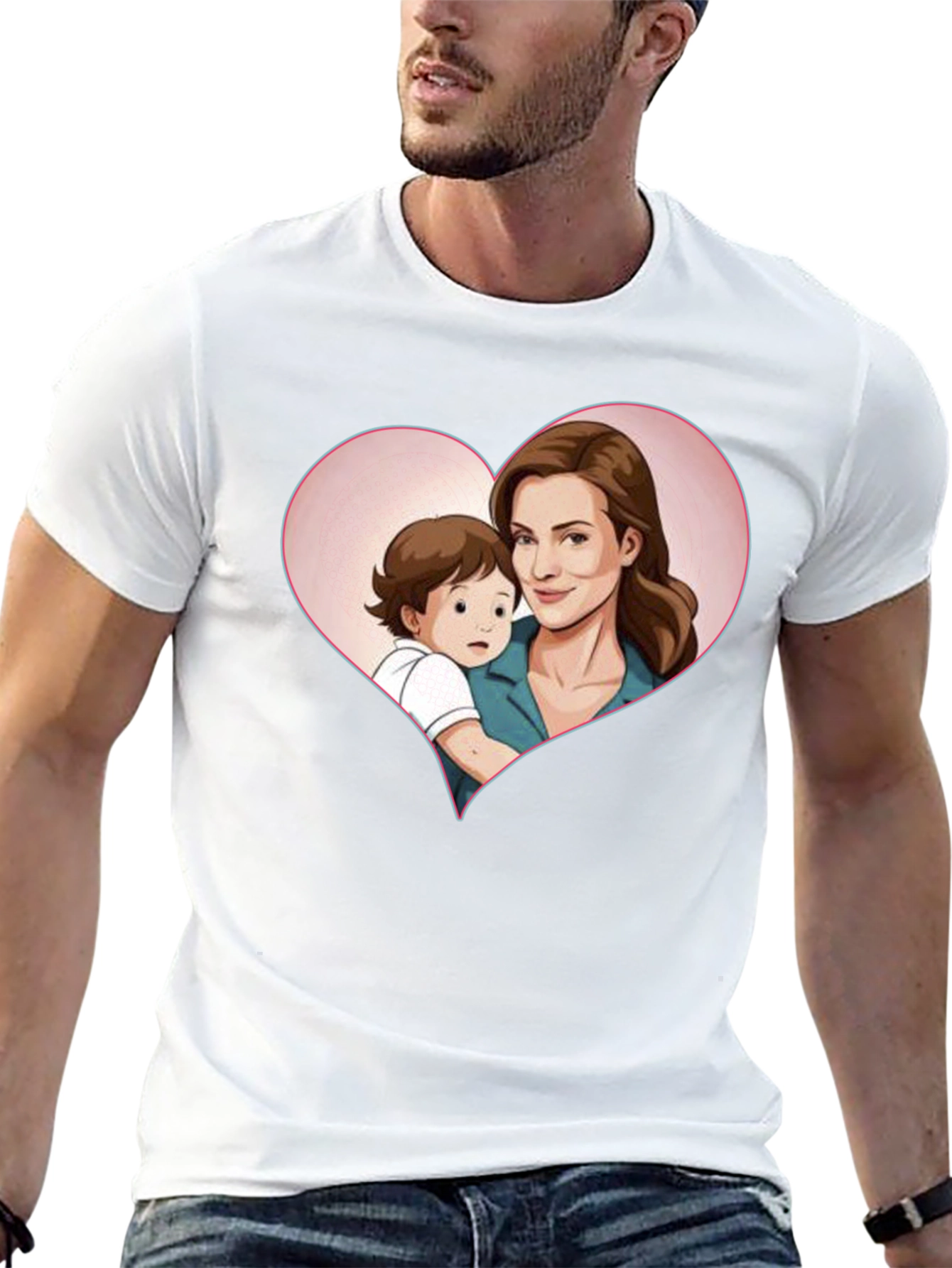 Heartwarming Mother & Child Cartoon Print Black Tee