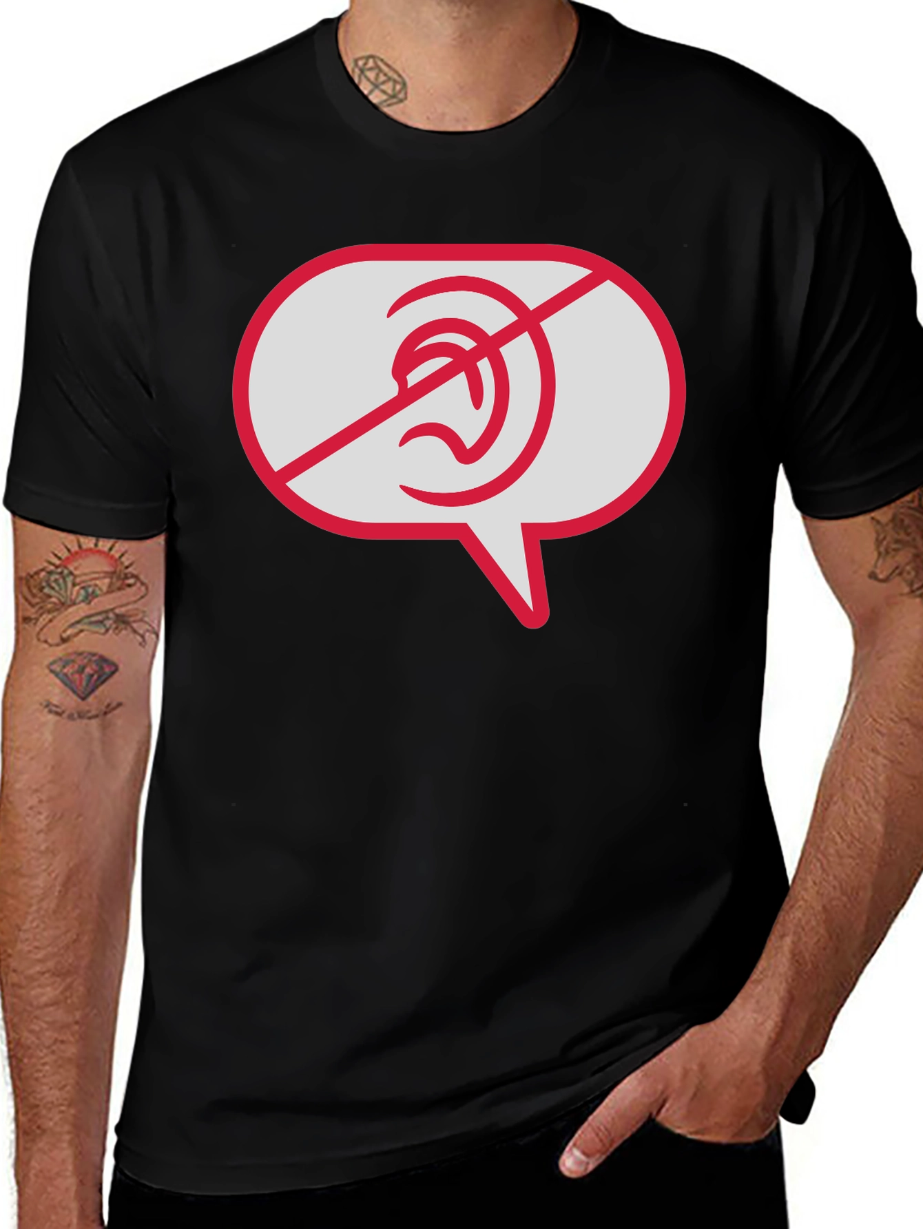 No Hearing T-Shirt - Black Graphic Tee