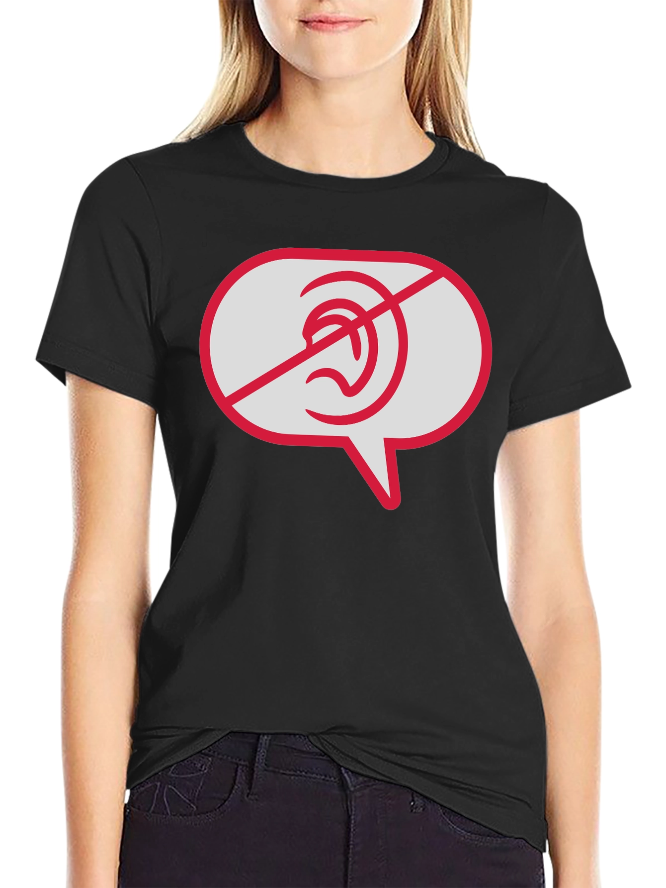 No Hearing T-Shirt - Black Graphic Tee