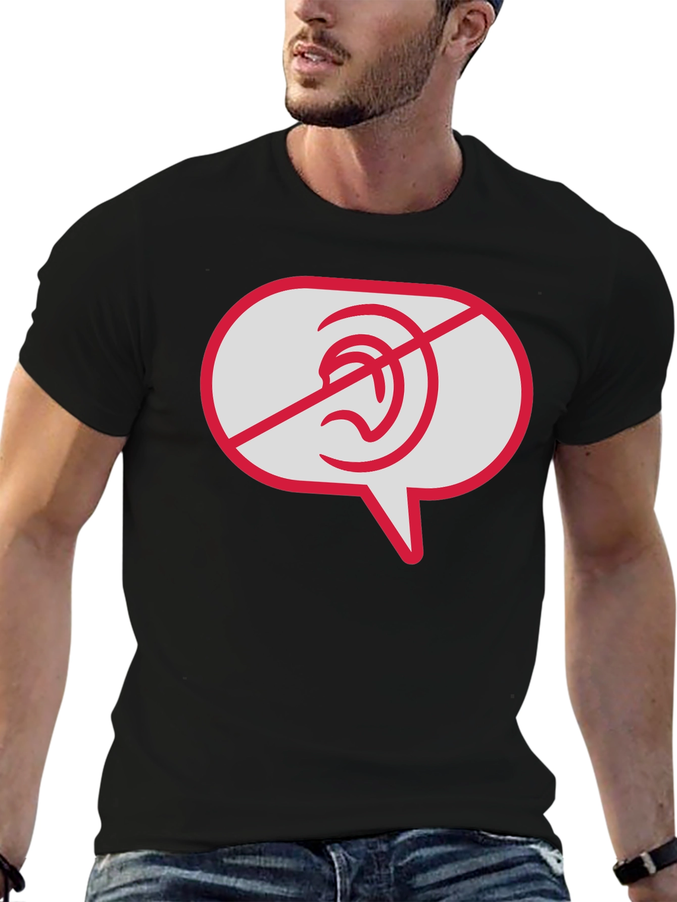 No Hearing T-Shirt - Black Graphic Tee