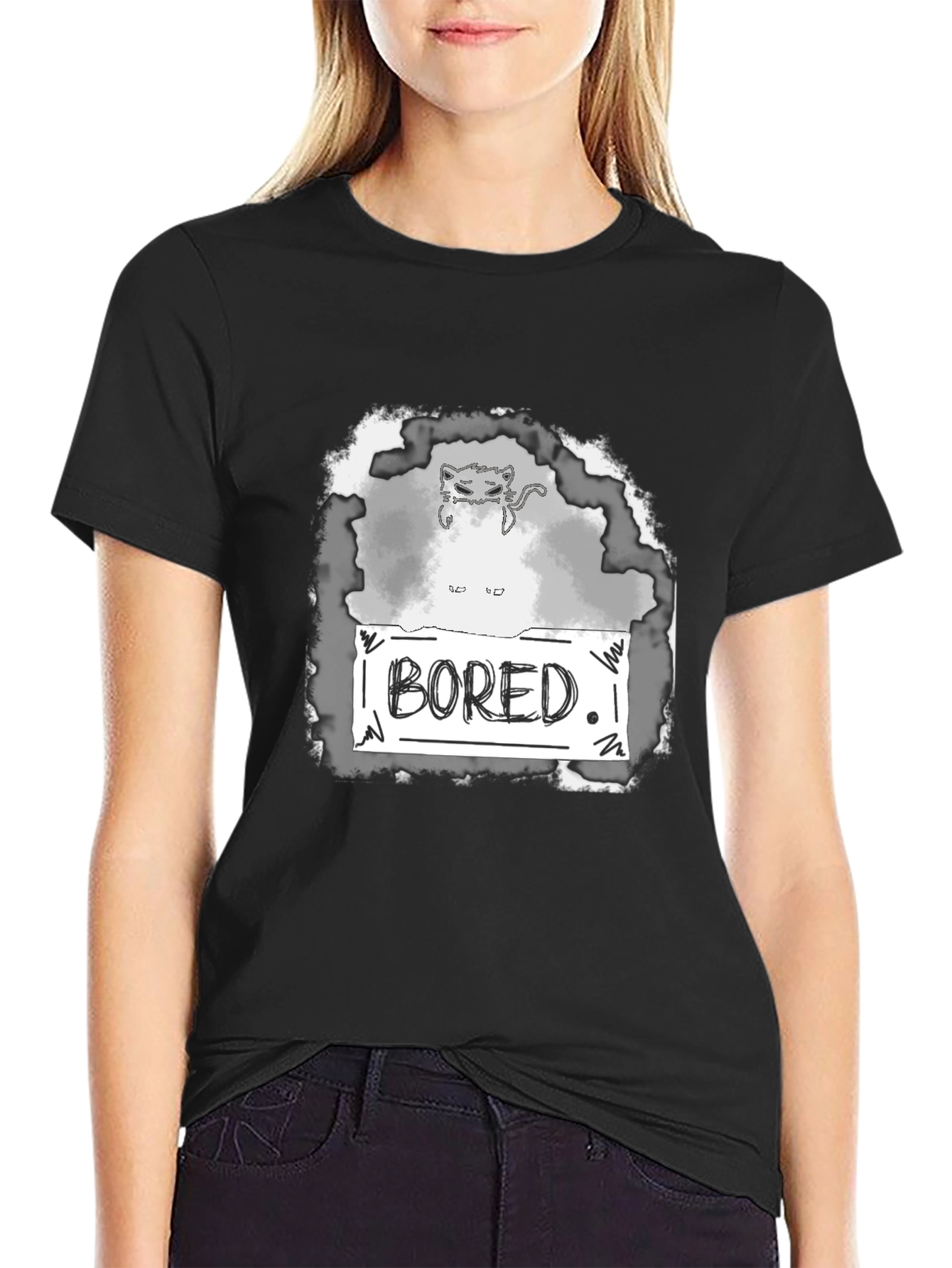 Bored Cat Graphic Tee - Unisex Black T-Shirt