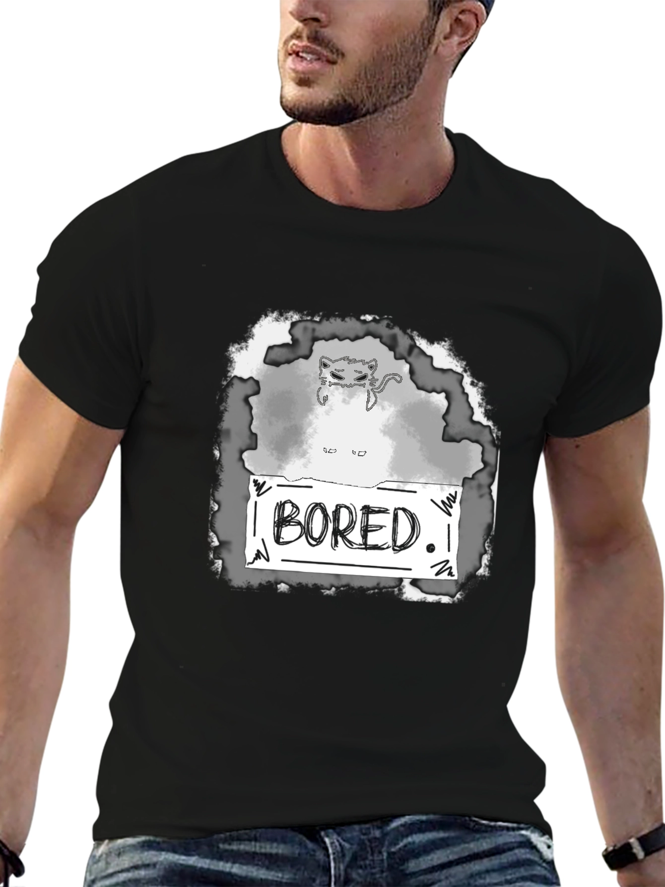 Bored Cat Graphic Tee - Unisex Black T-Shirt