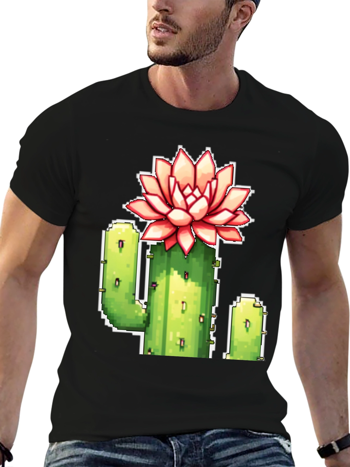 Pixel Cactus Flower T-Shirt - Retro Gaming Style