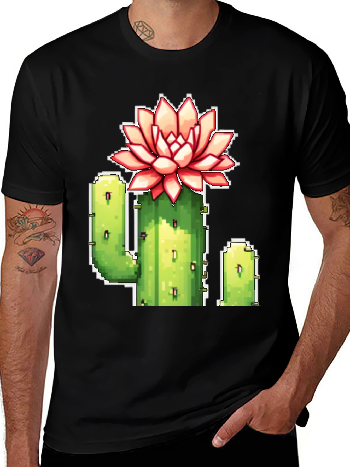 Pixel Cactus Flower T-Shirt - Retro Gaming Style