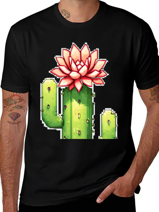 Pixel Cactus Flower T-Shirt - Retro Gaming Style