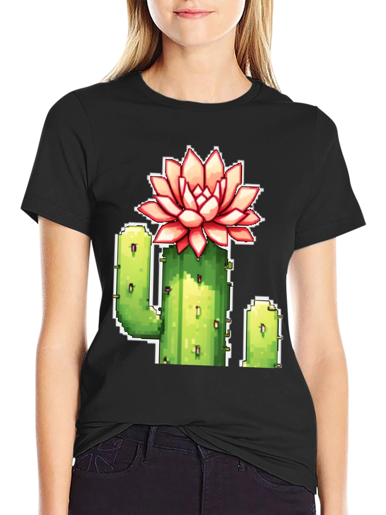 Pixel Cactus Flower T-Shirt - Retro Gaming Style