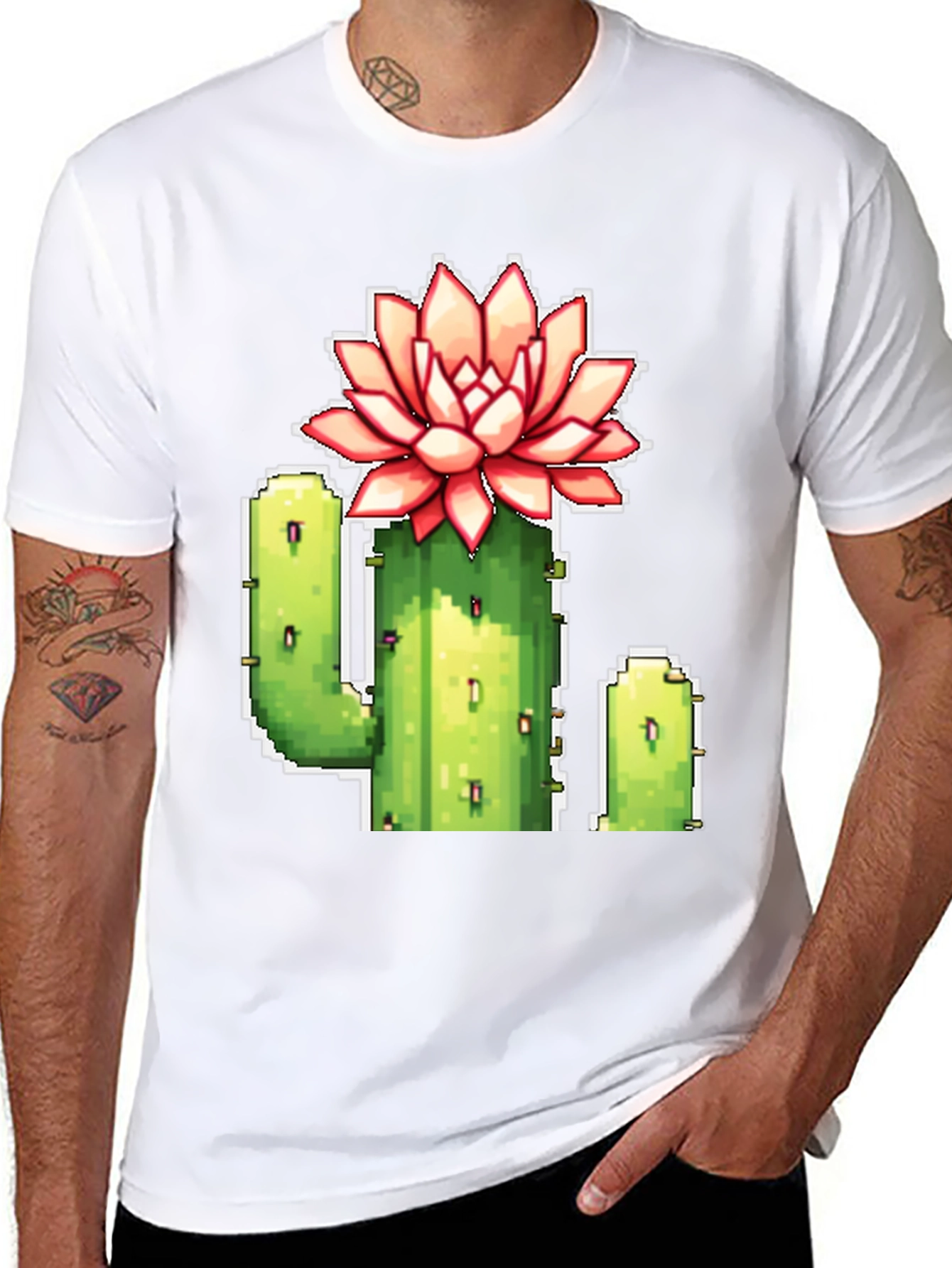 Pixel Cactus Flower T-Shirt - Retro Gaming Style