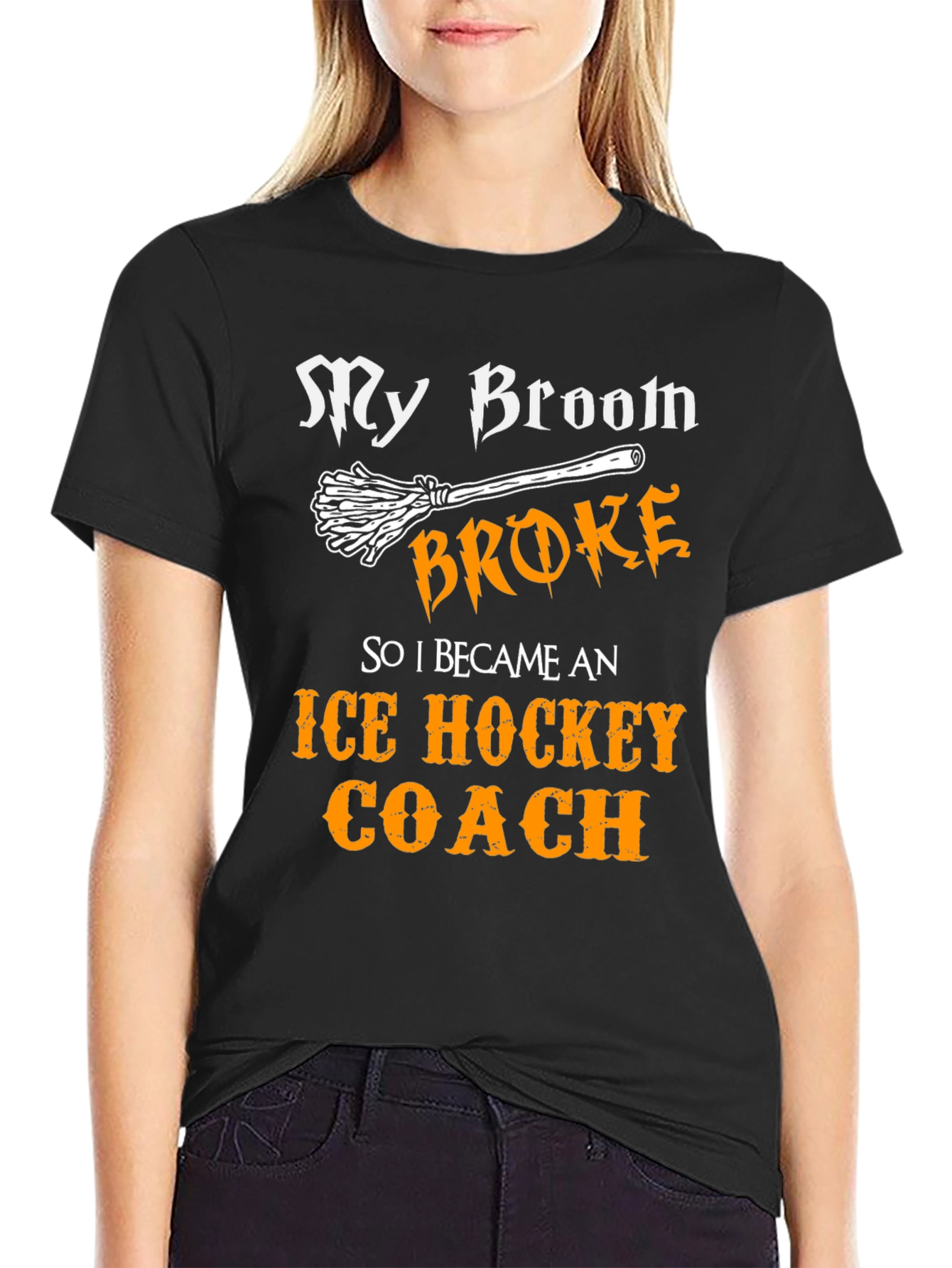 Funny Ice Hockey Coach T-Shirt - My Broom Broke!