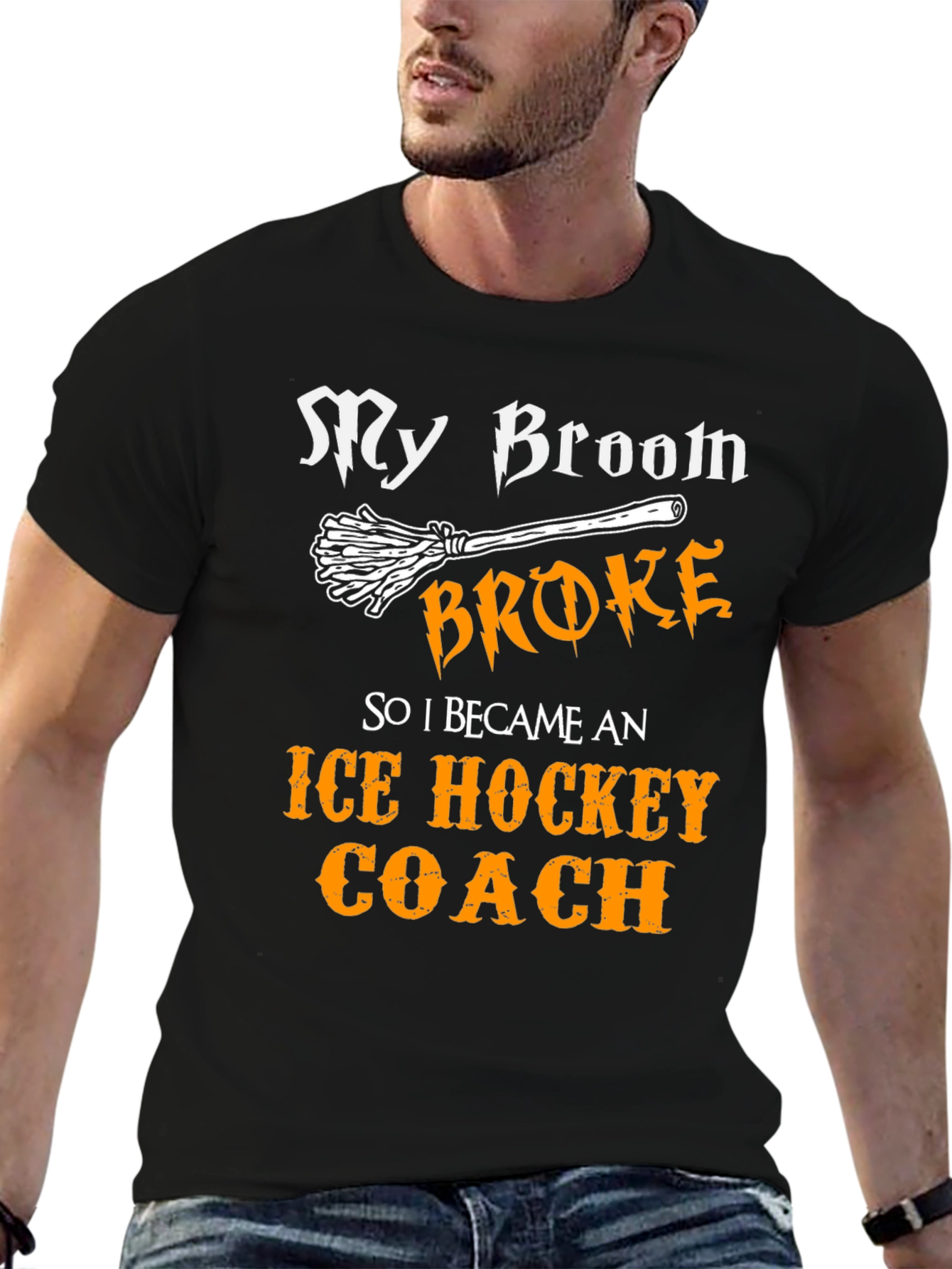 Funny Ice Hockey Coach T-Shirt - My Broom Broke!