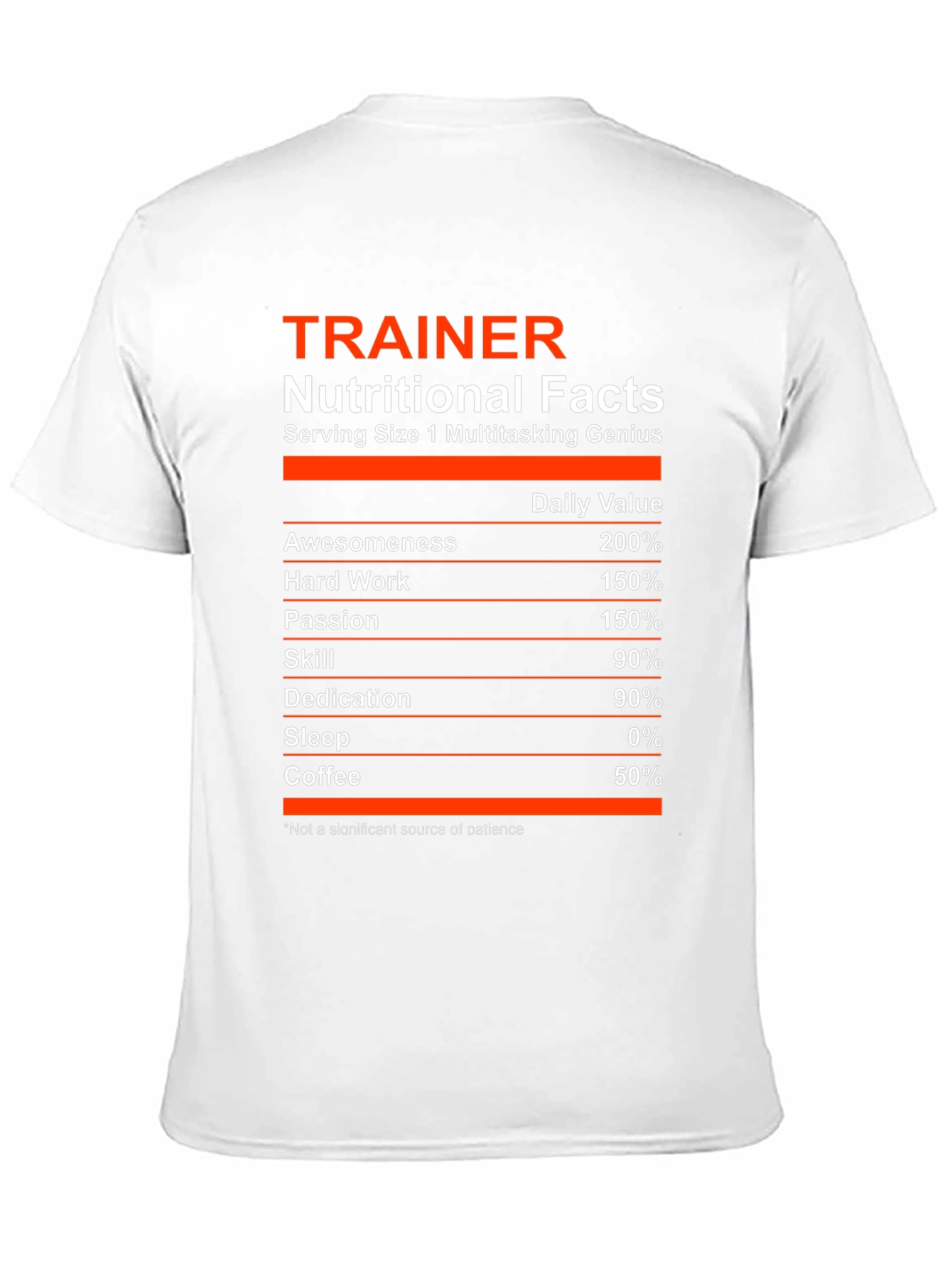 Trainer Nutritional Facts T-Shirt - Multitasking Genius