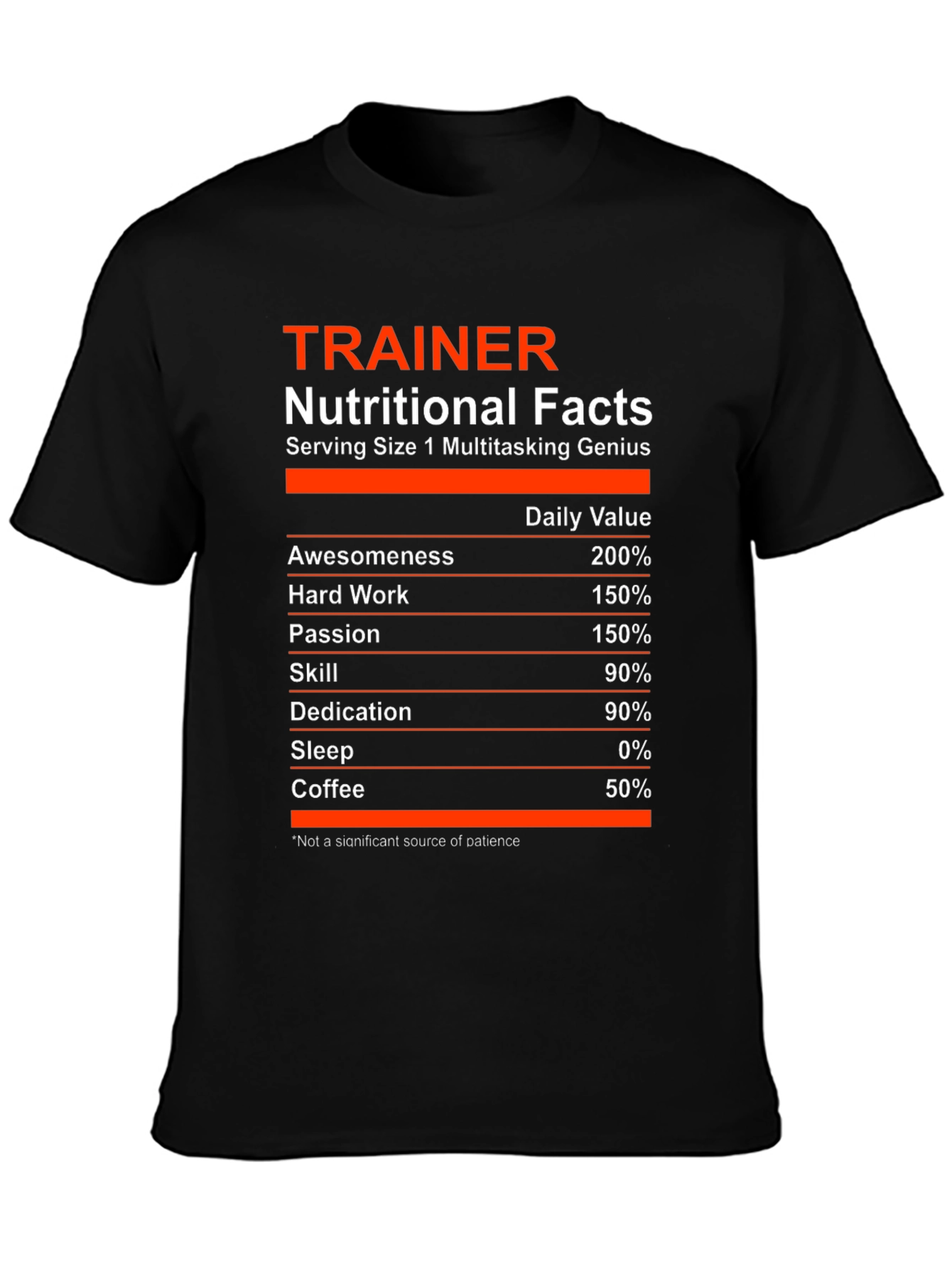 Trainer Nutritional Facts T-Shirt - Multitasking Genius