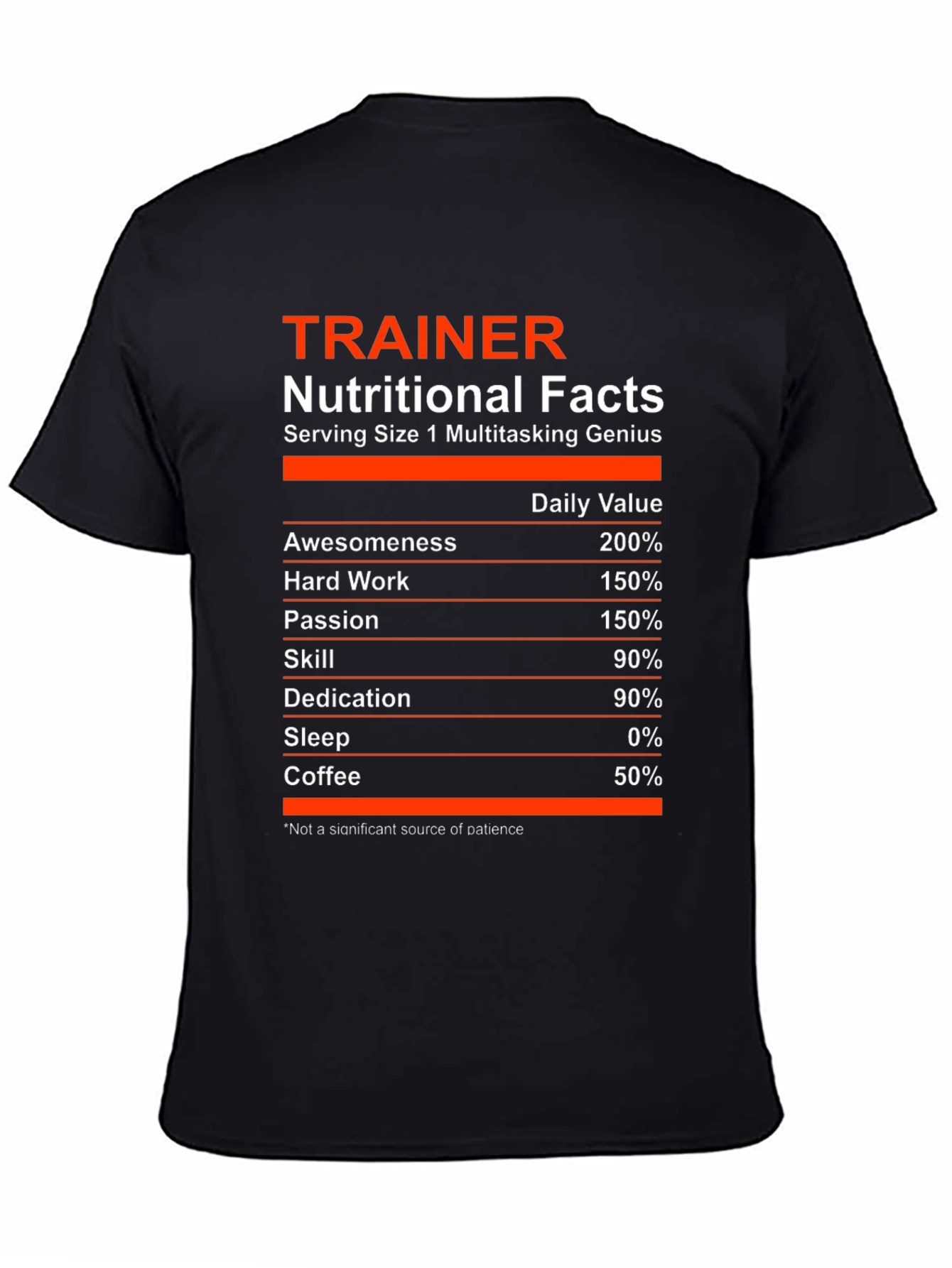 Trainer Nutritional Facts T-Shirt - Multitasking Genius