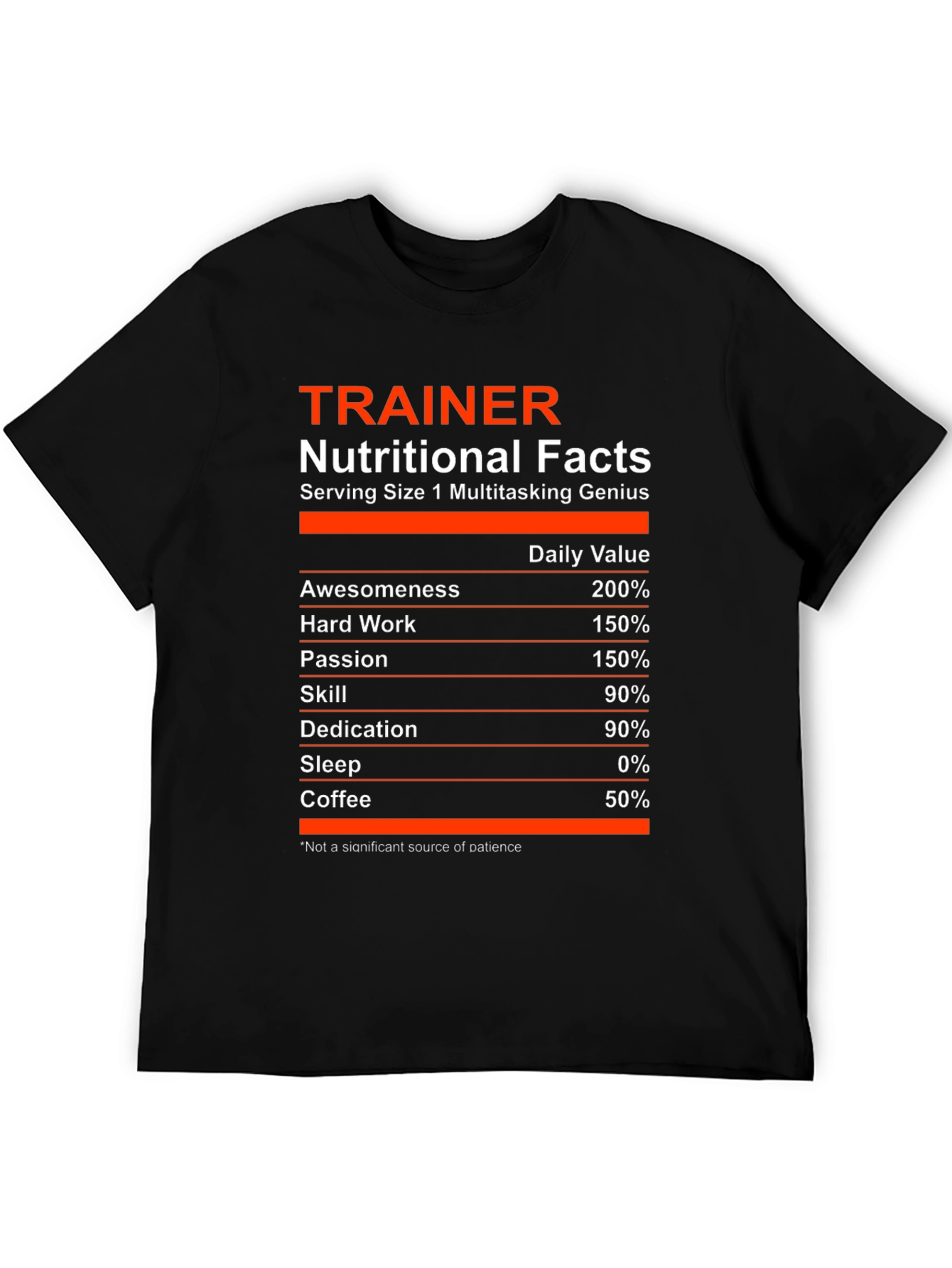 Trainer Nutritional Facts T-Shirt - Multitasking Genius