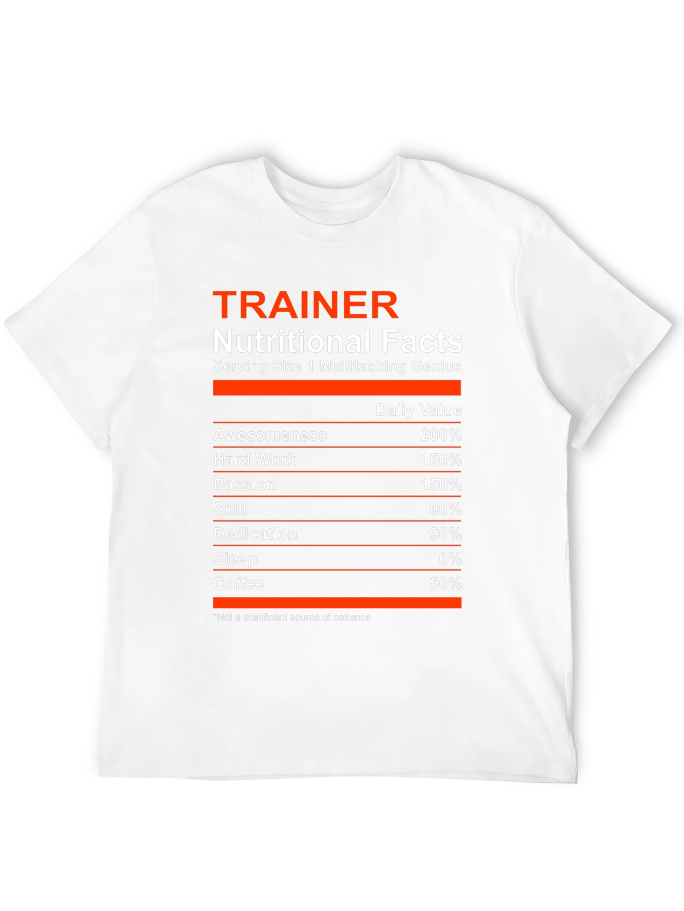 Trainer Nutritional Facts T-Shirt - Multitasking Genius