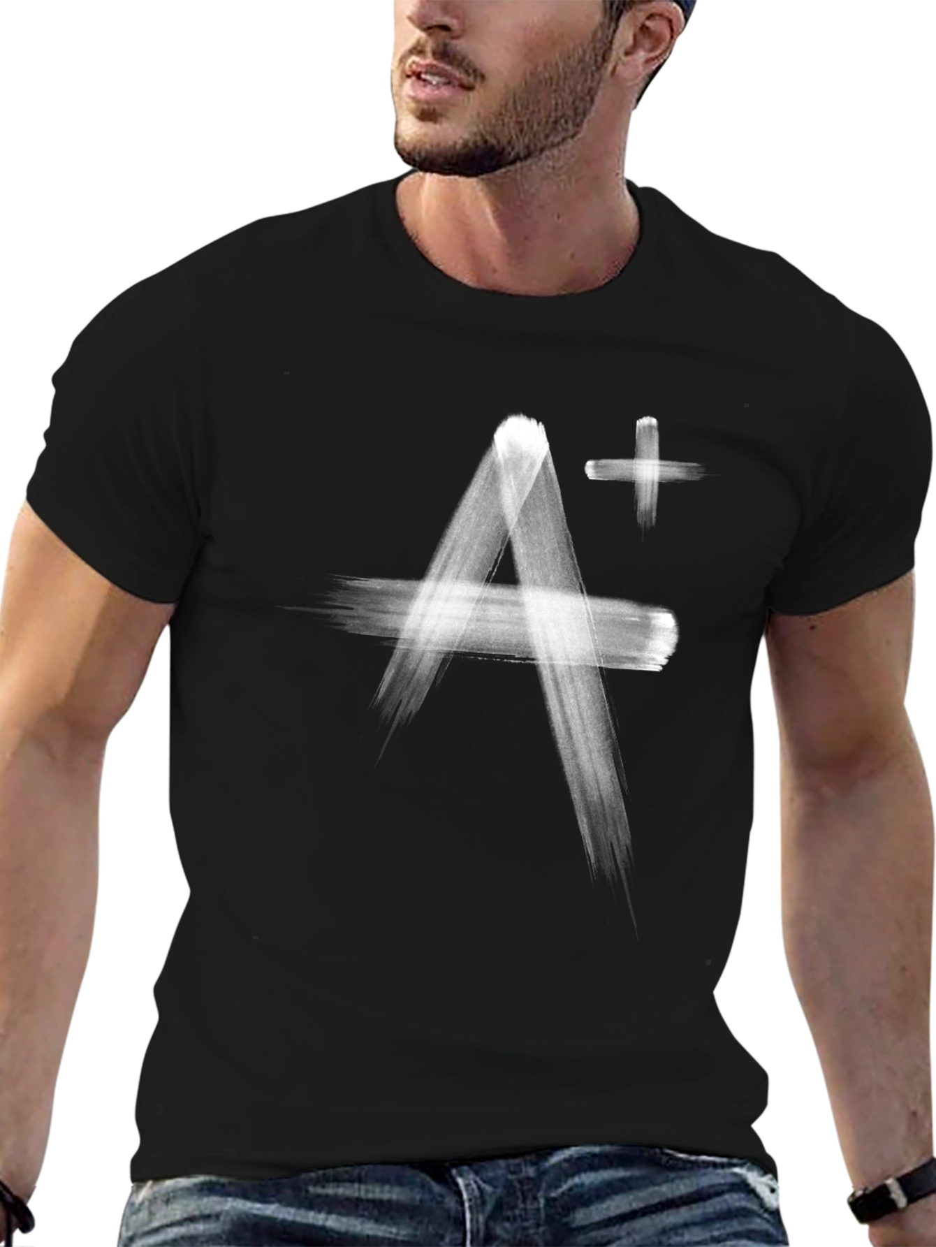 A+ Brushstroke Graphic Tee - Soft Black Cotton