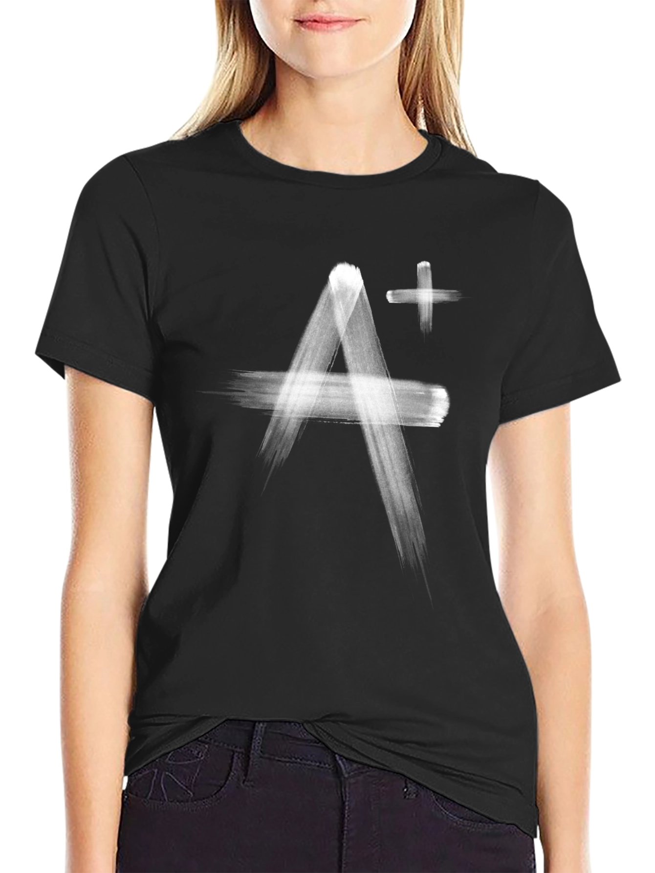 A+ Brushstroke Graphic Tee - Soft Black Cotton