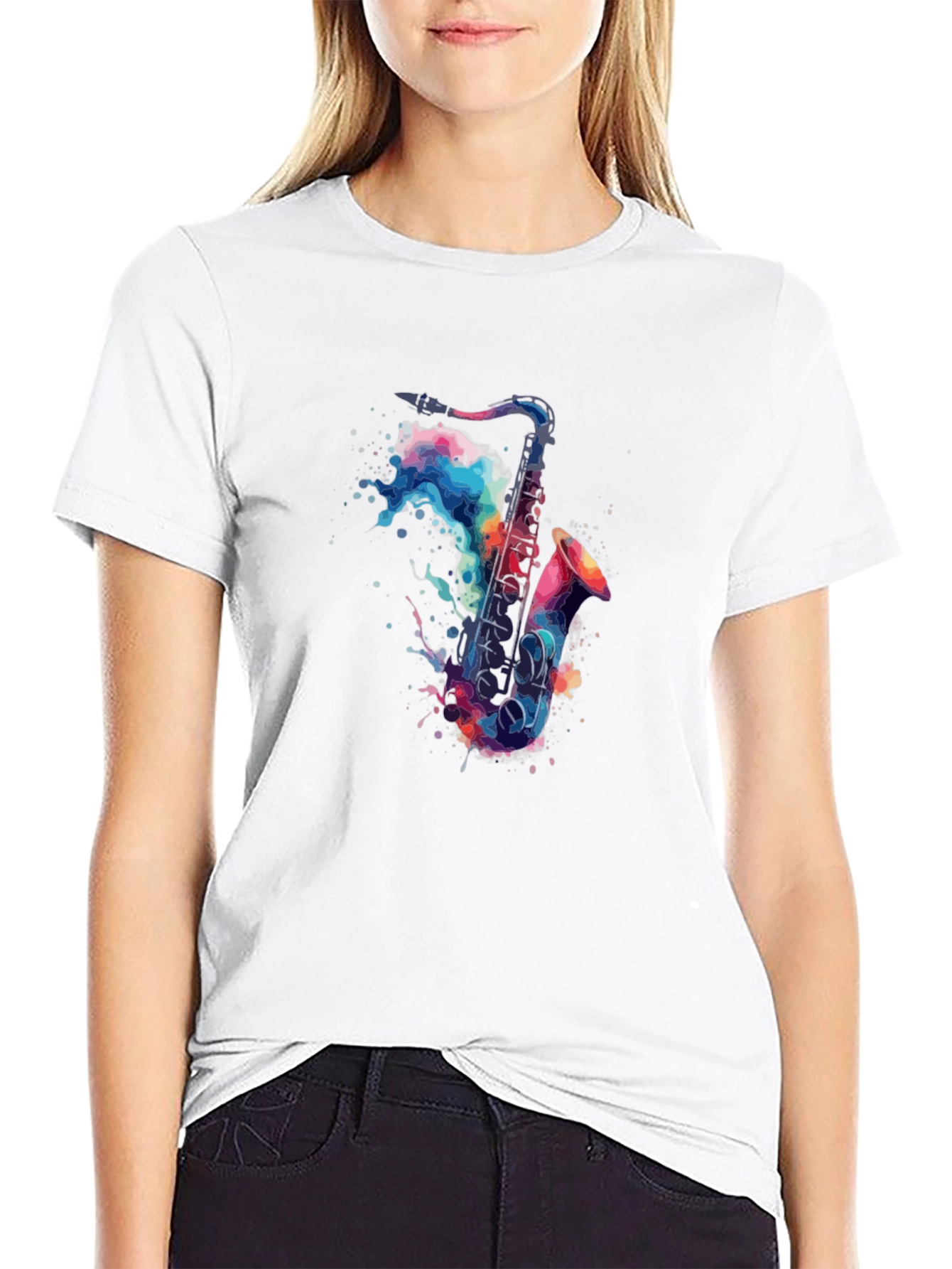 Watercolor Saxophone Graphic T-Shirt