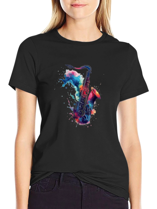 Watercolor Saxophone Graphic T-Shirt