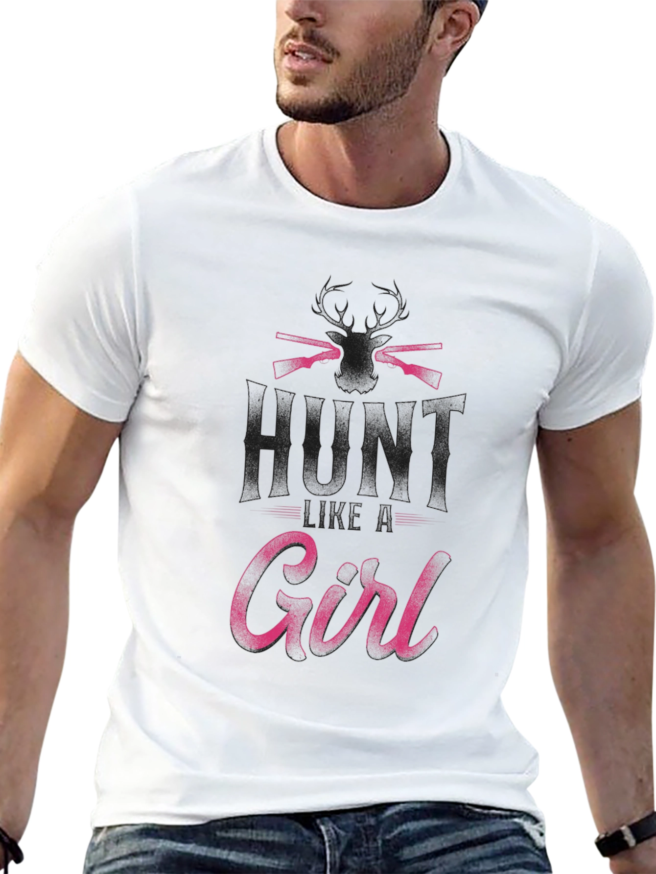 Hunt Girl T-Shirt - Black Crew Neck Hunting Apparel