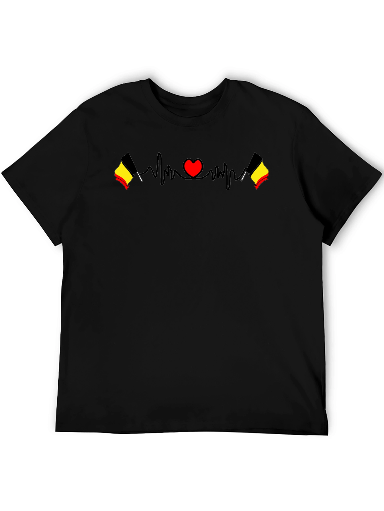 Belgium Flag Heartbeat Black T-Shirt