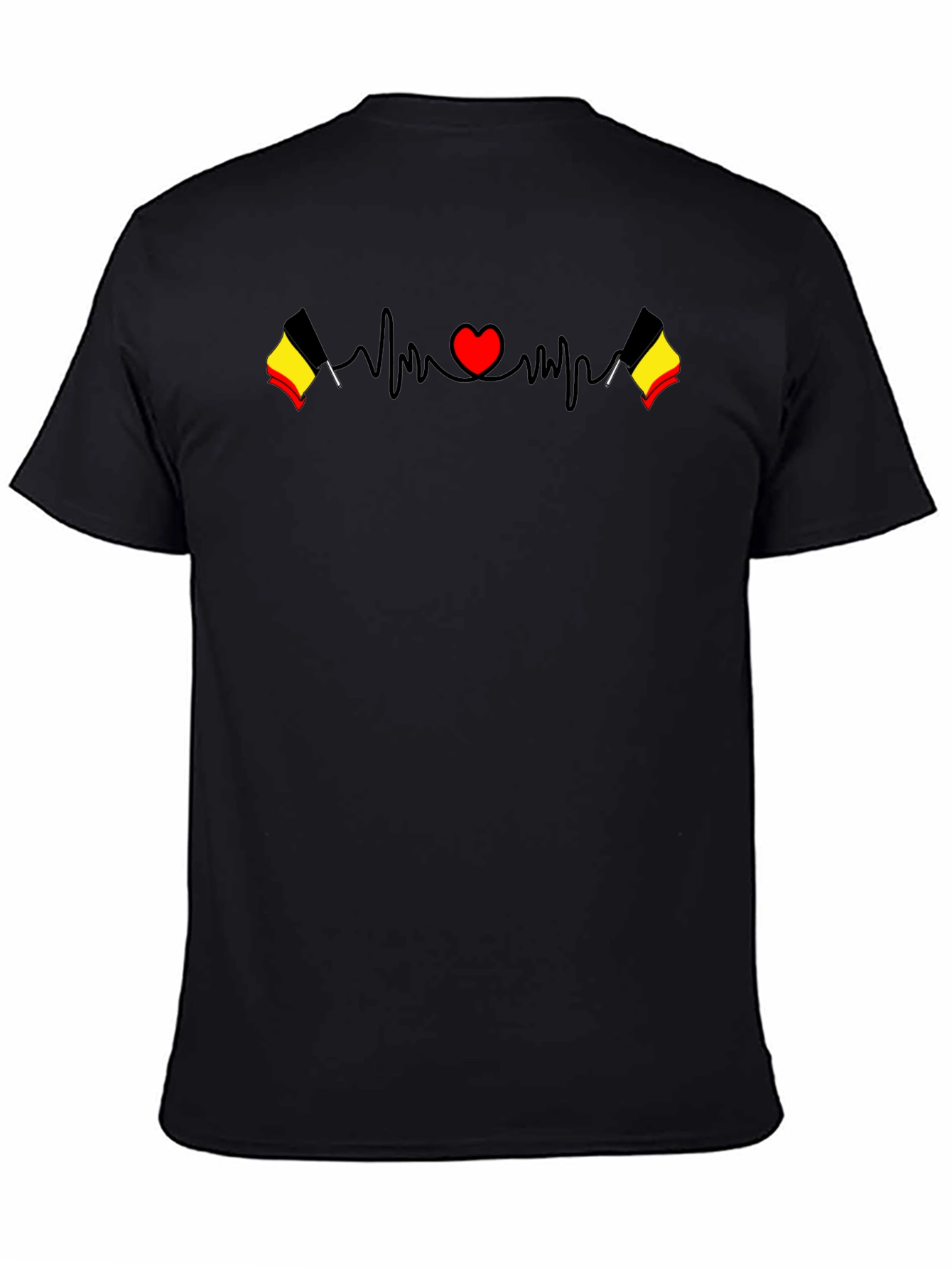 Belgium Flag Heartbeat Black T-Shirt
