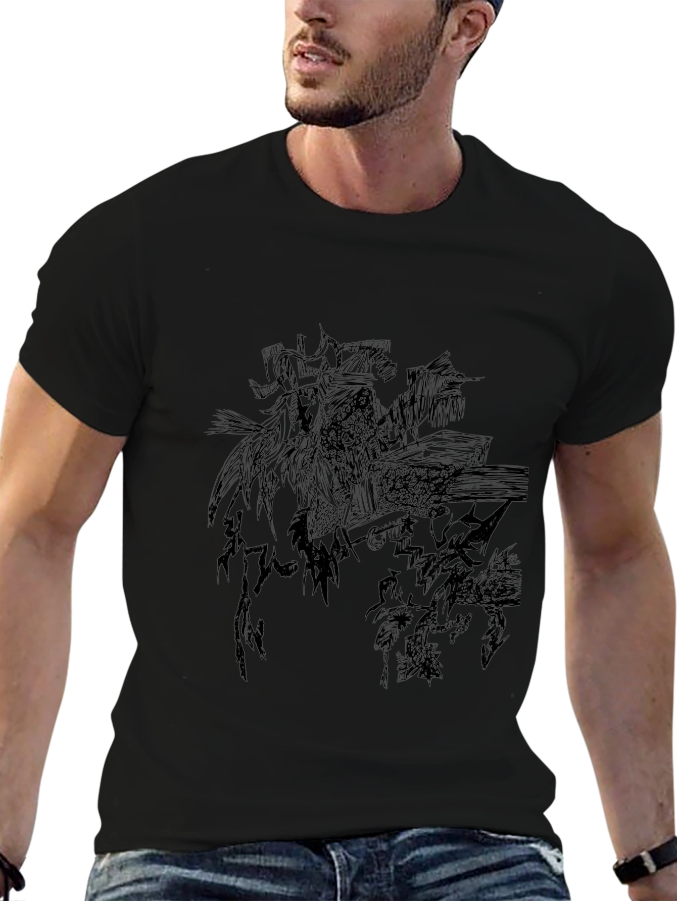 Black Graphic Print Mens Tee