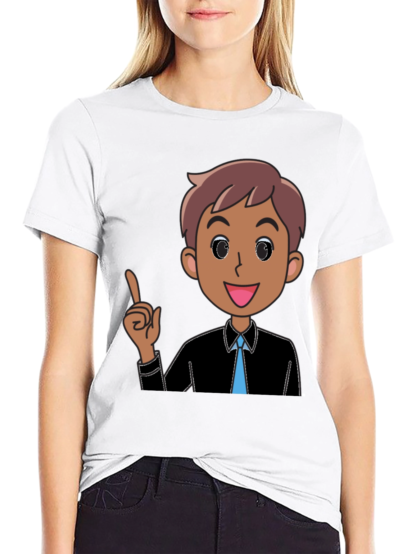 Cartoon Man Graphic Tee - Black Cotton T-Shirt