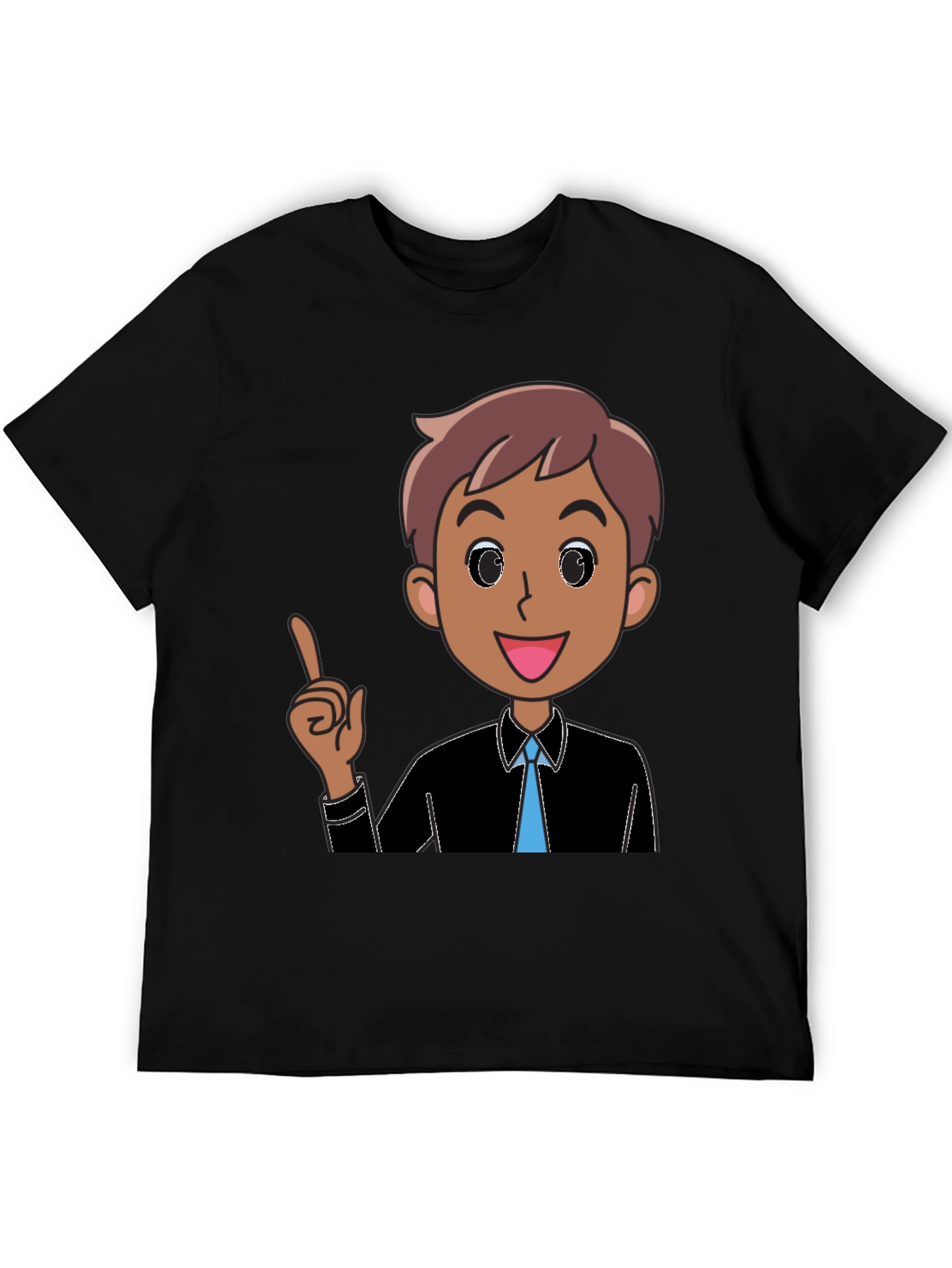 Cartoon Man Graphic Tee - Black Cotton T-Shirt