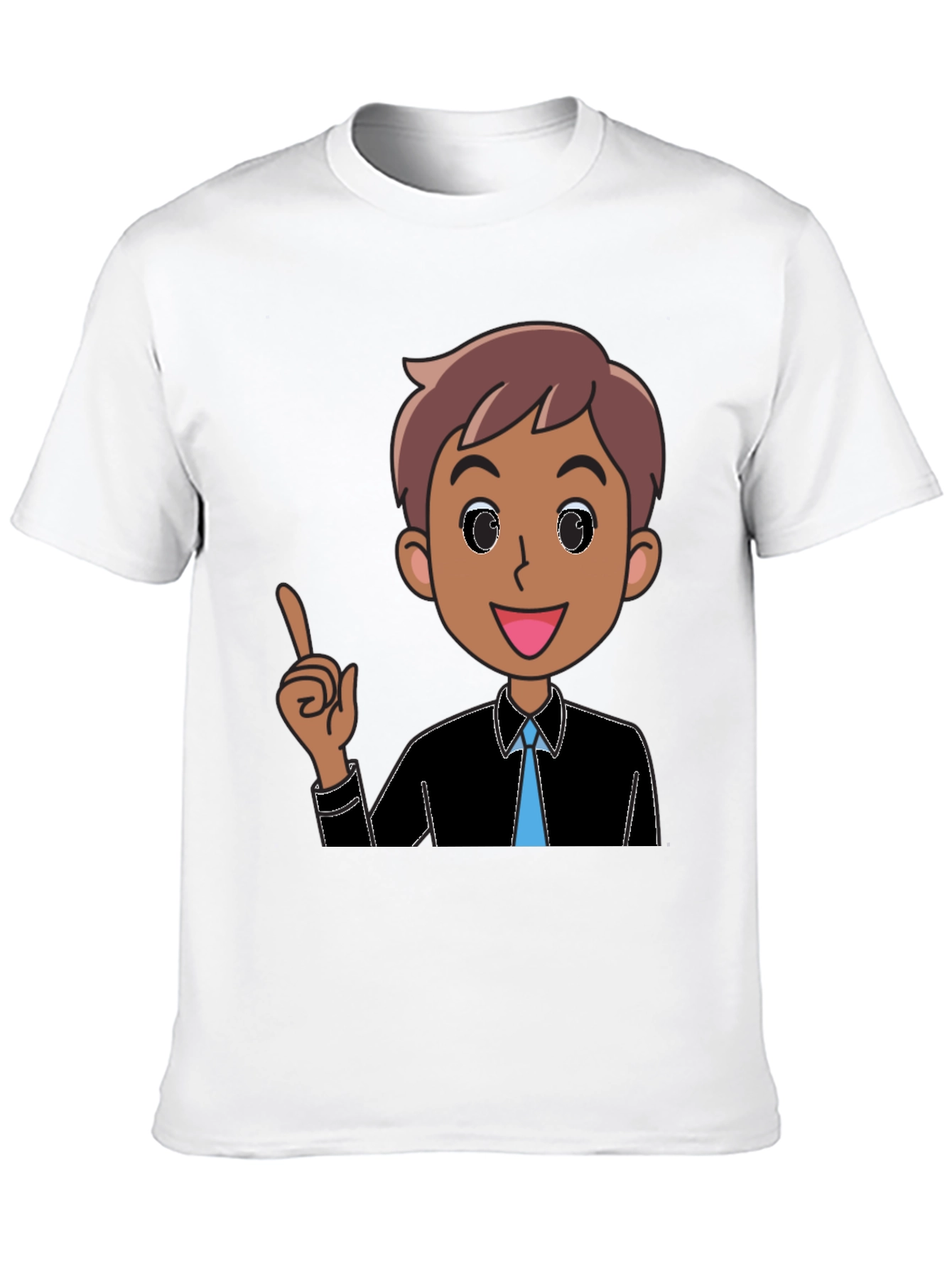 Cartoon Man Graphic Tee - Black Cotton T-Shirt