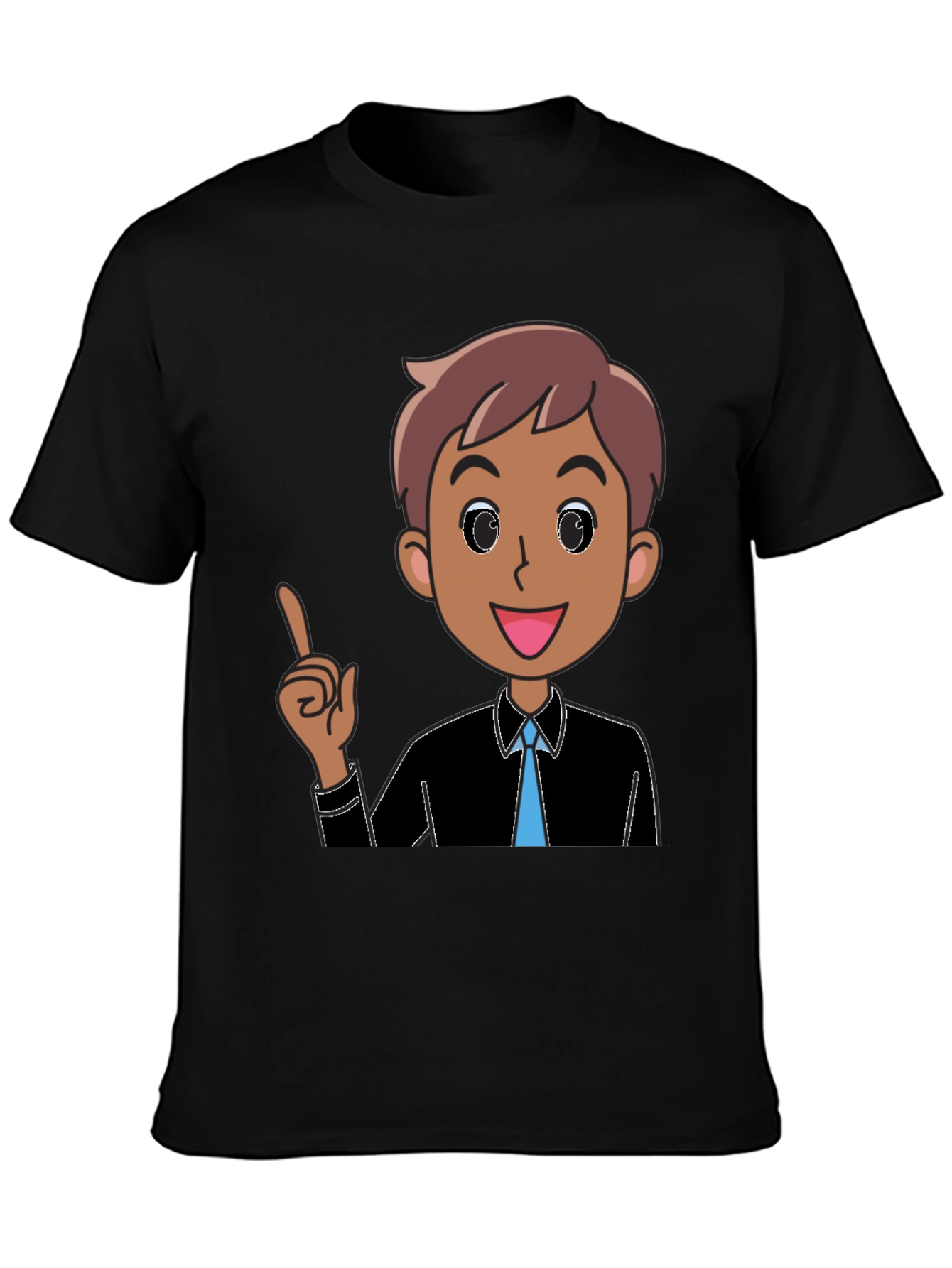 Cartoon Man Graphic Tee - Black Cotton T-Shirt