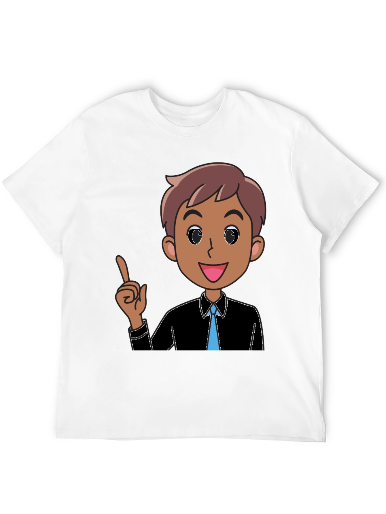Cartoon Man Graphic Tee - Black Cotton T-Shirt