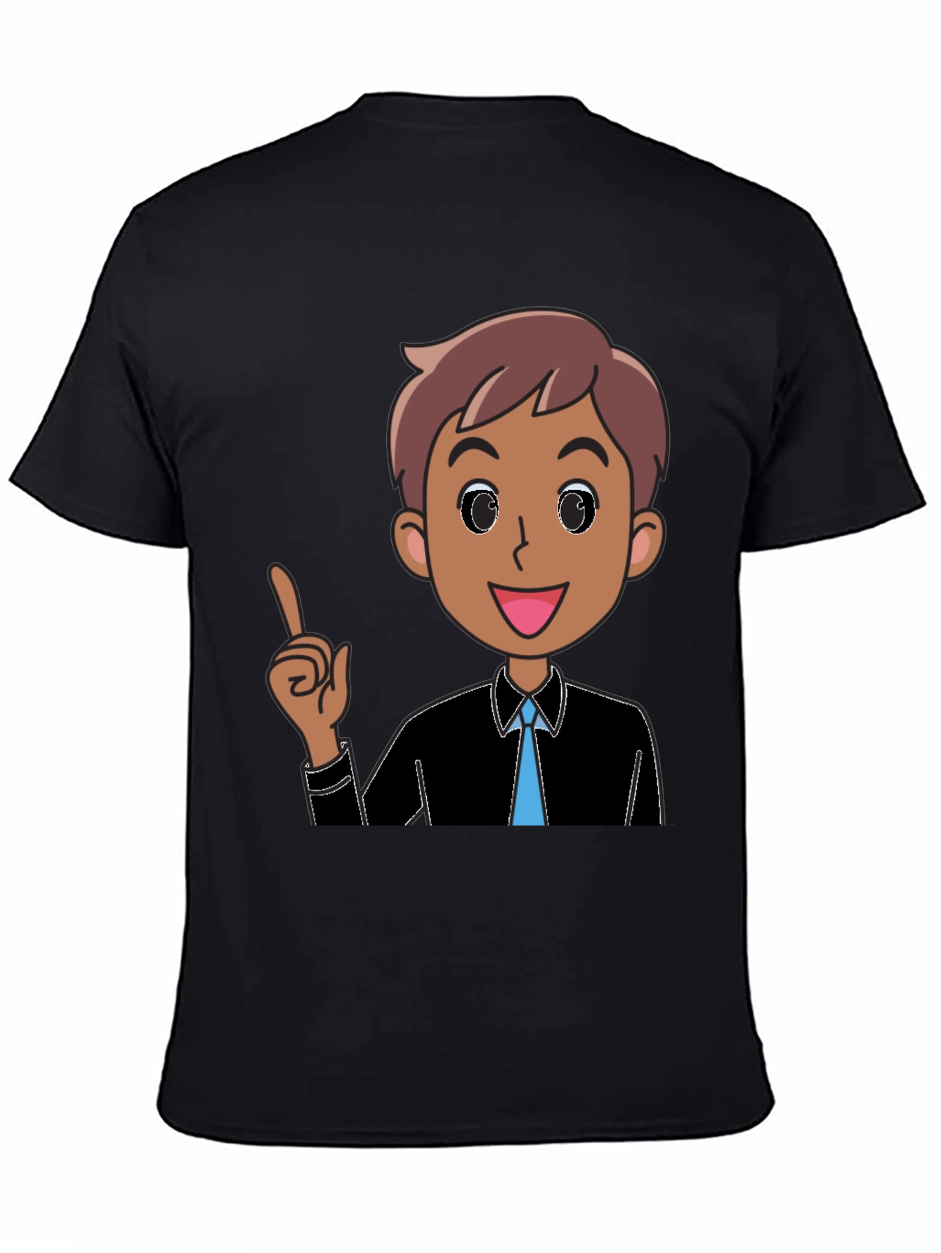 Cartoon Man Graphic Tee - Black Cotton T-Shirt