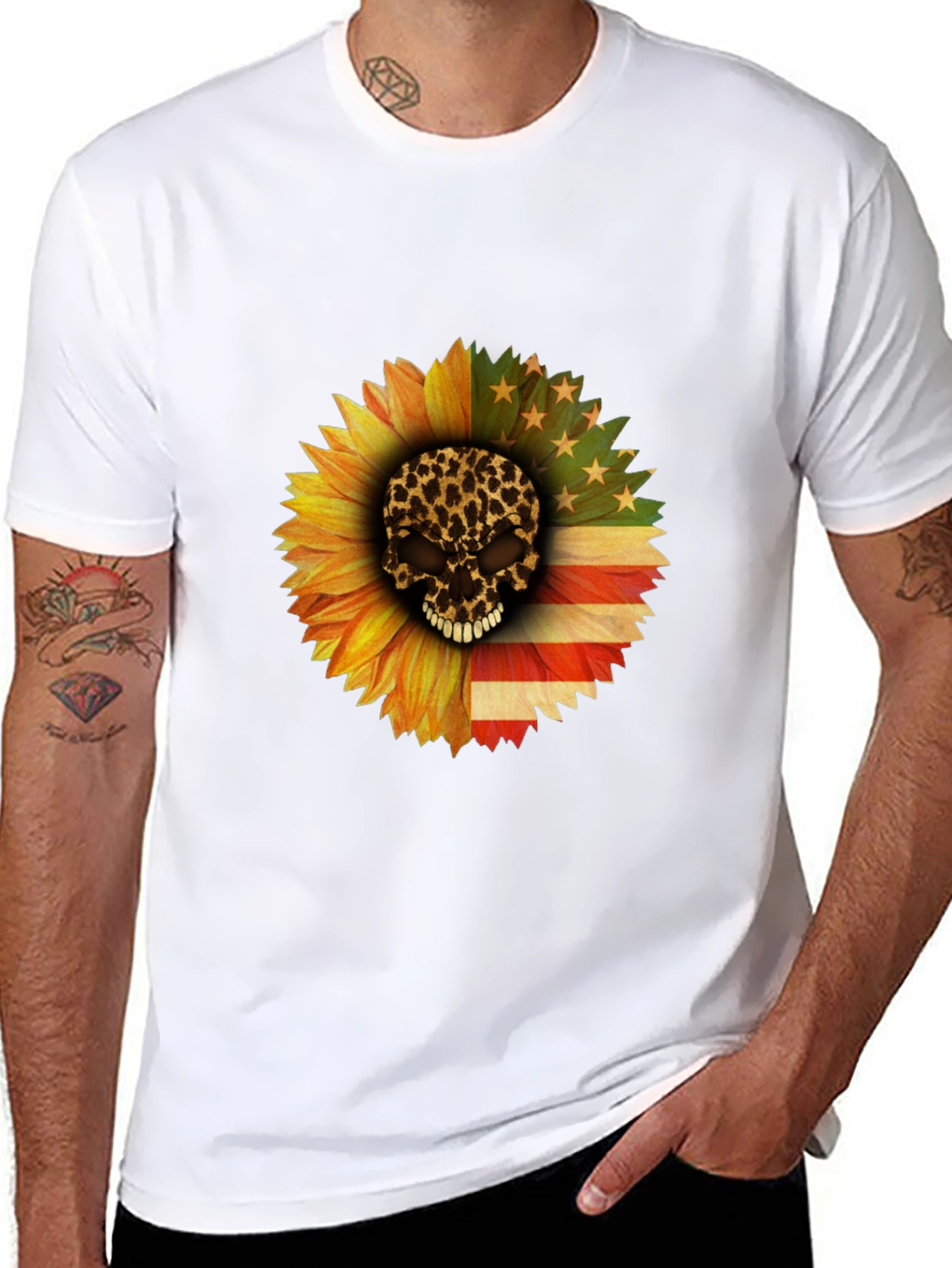 Skull Sunflower Patriotic T-Shirt