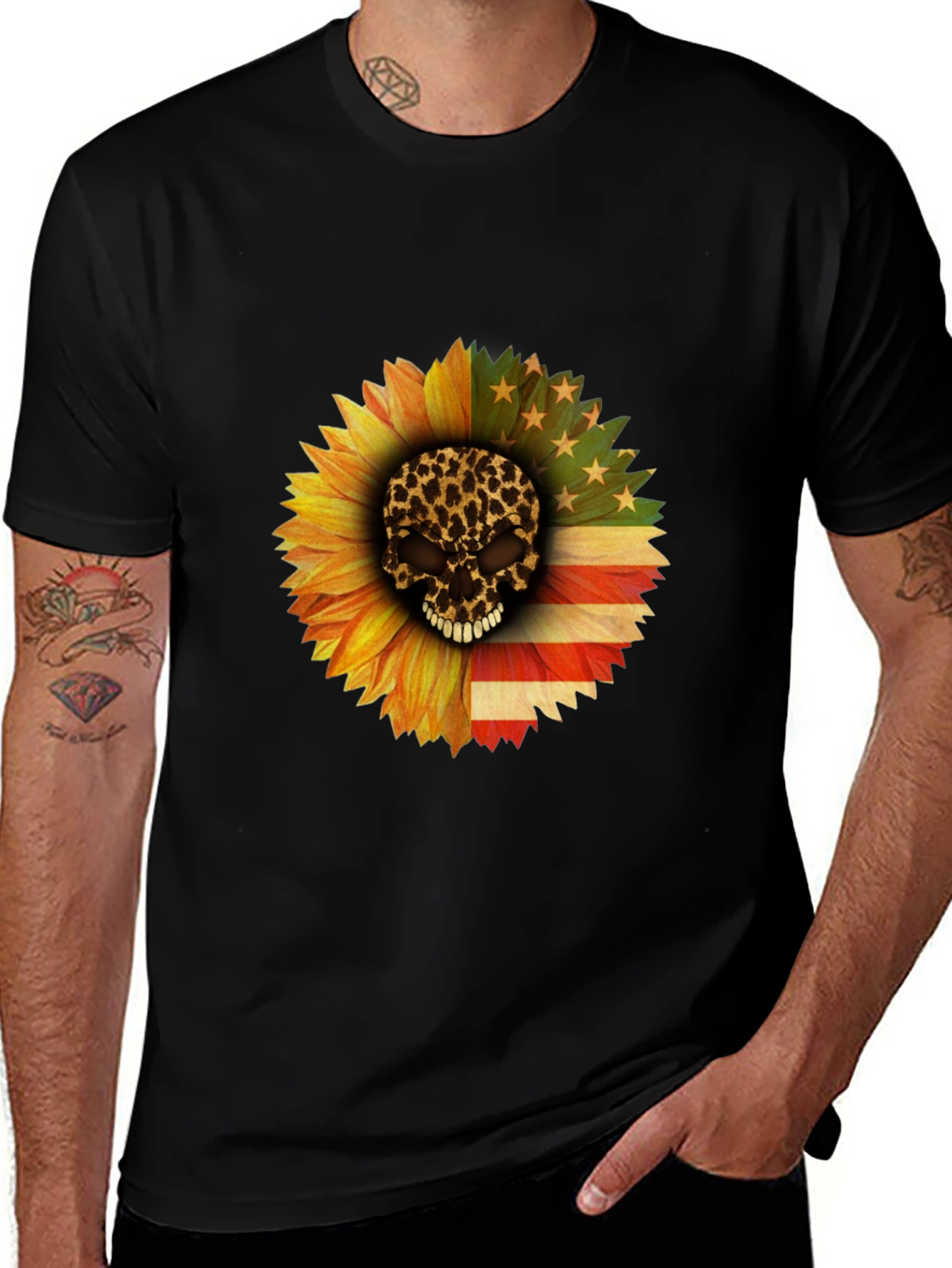 Skull Sunflower Patriotic T-Shirt