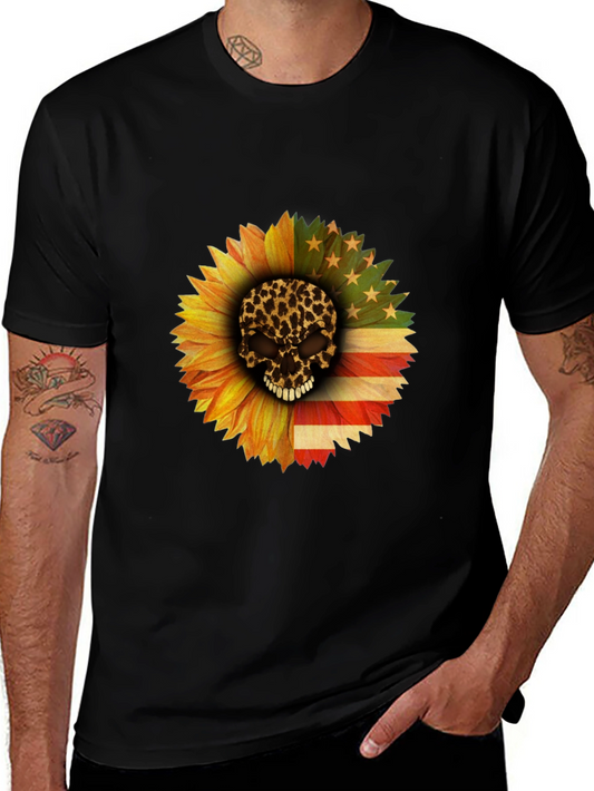 Skull Sunflower Patriotic T-Shirt