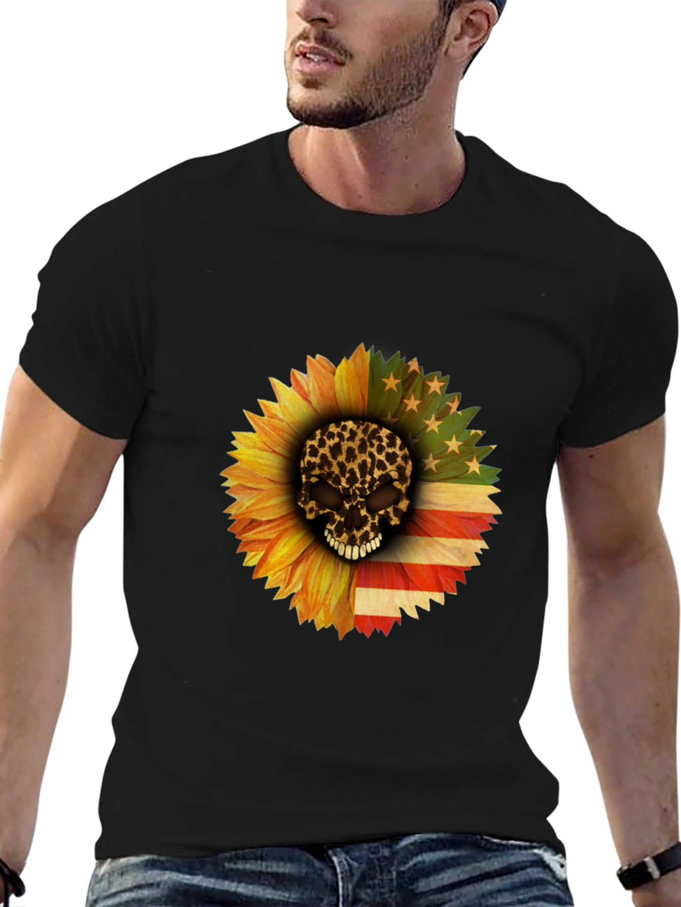 Skull Sunflower Patriotic T-Shirt