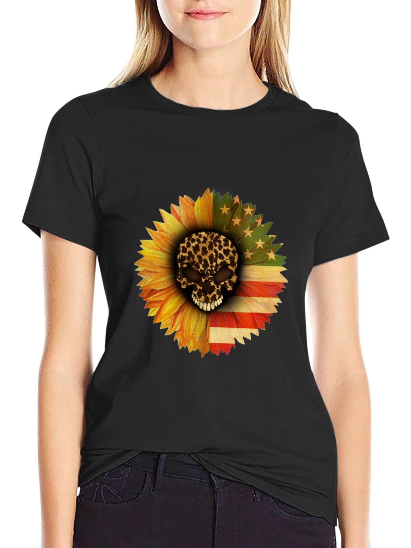 Skull Sunflower Patriotic T-Shirt