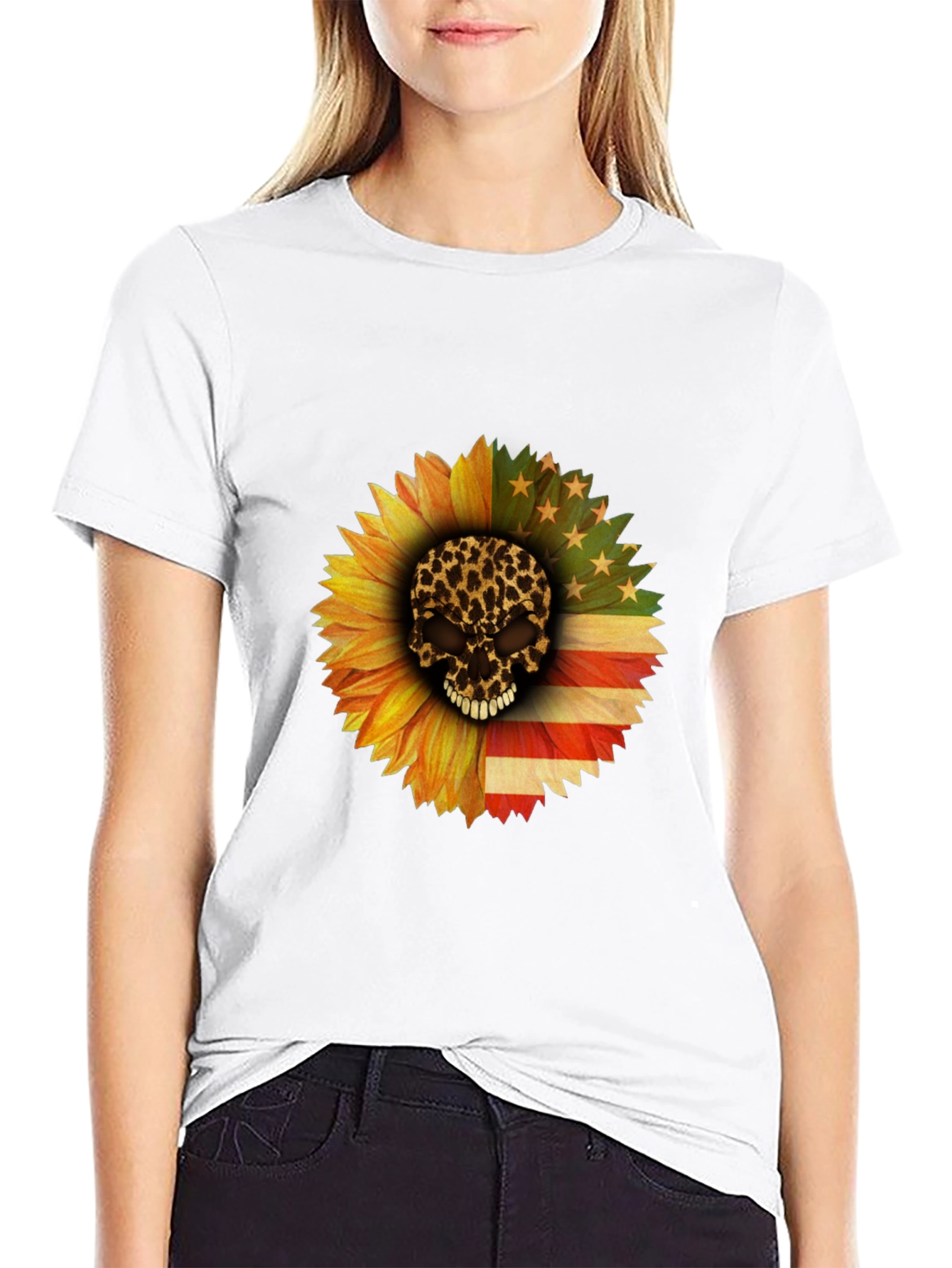 Skull Sunflower Patriotic T-Shirt