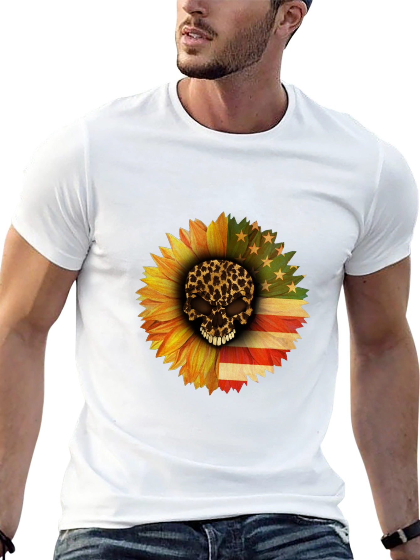 Skull Sunflower Patriotic T-Shirt