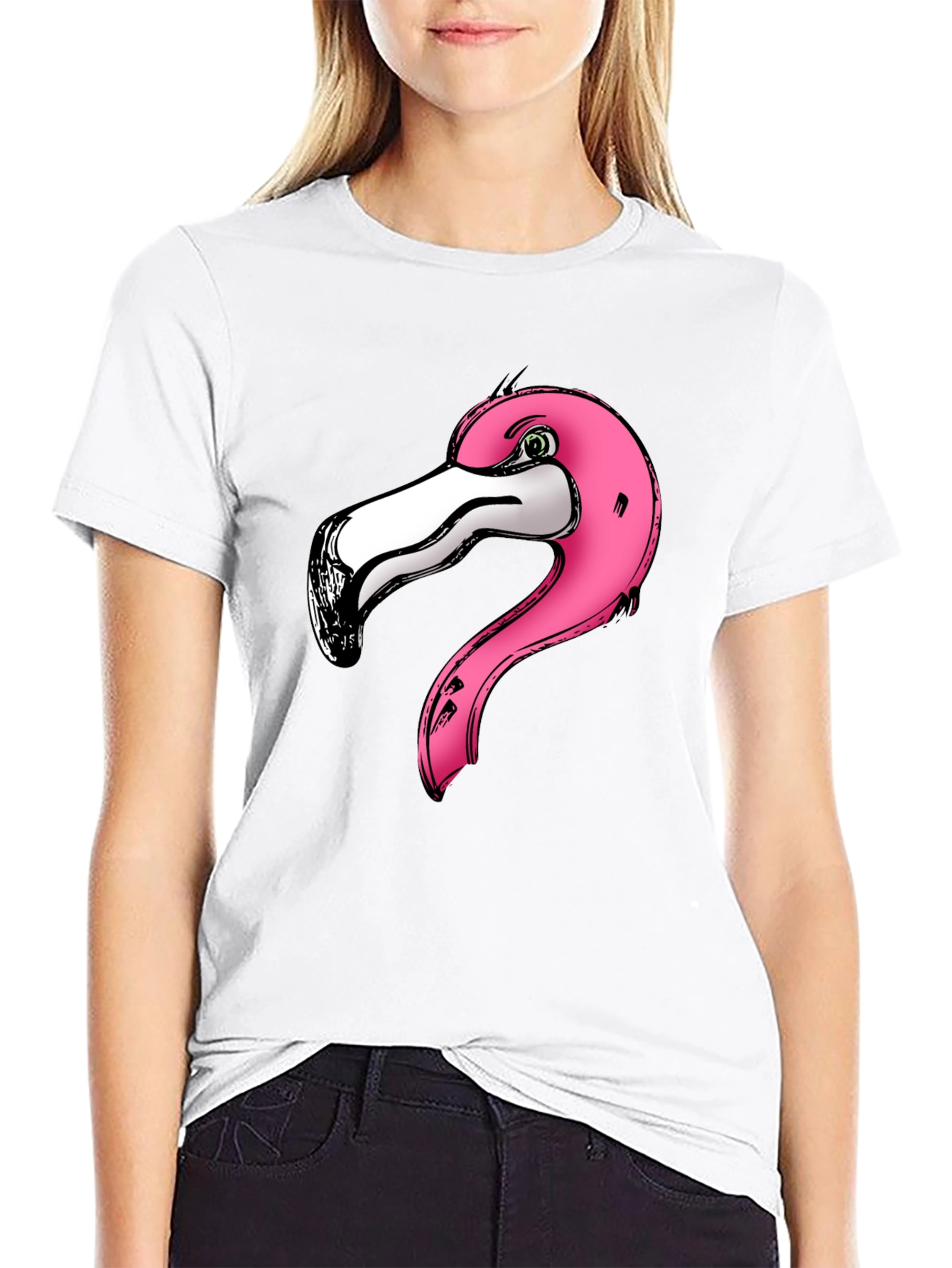 Pink Flamingo Graphic Print Black T-Shirt