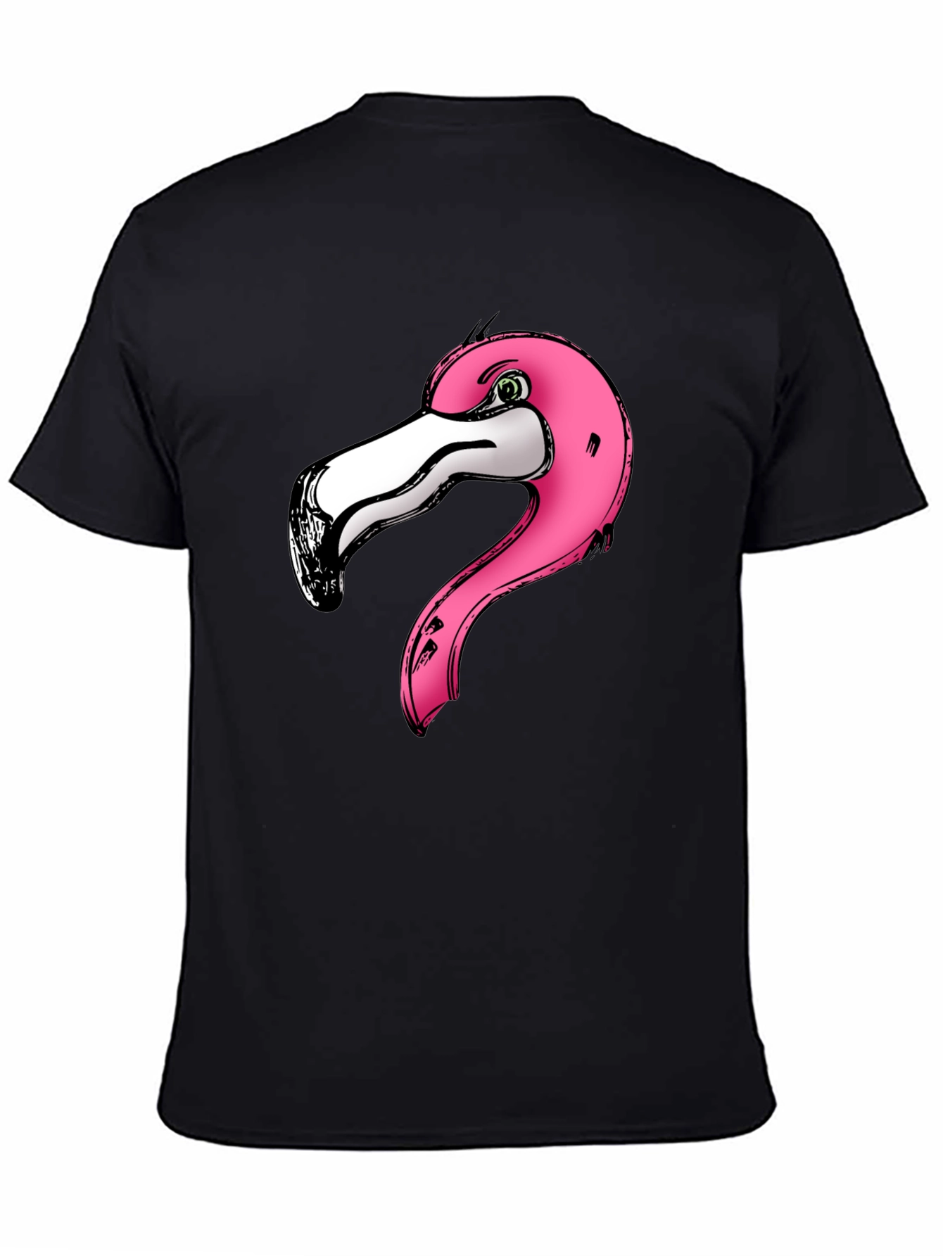 Pink Flamingo Graphic Print Black T-Shirt