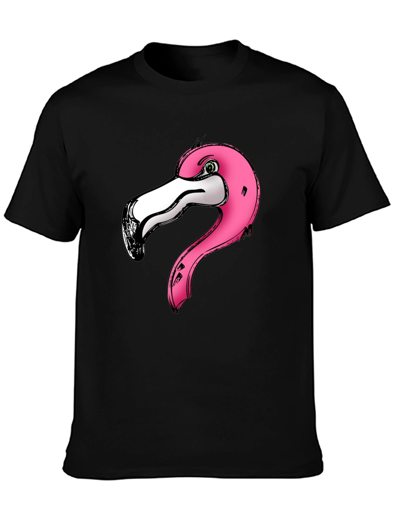 Pink Flamingo Graphic Print Black T-Shirt