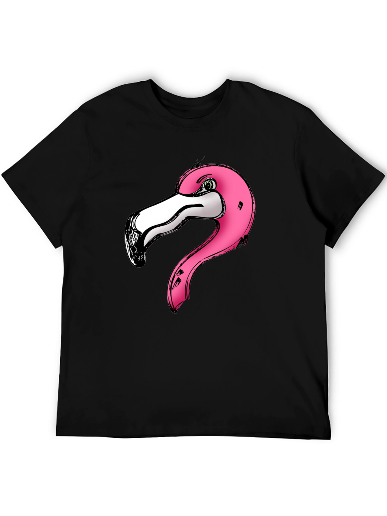Pink Flamingo Graphic Print Black T-Shirt