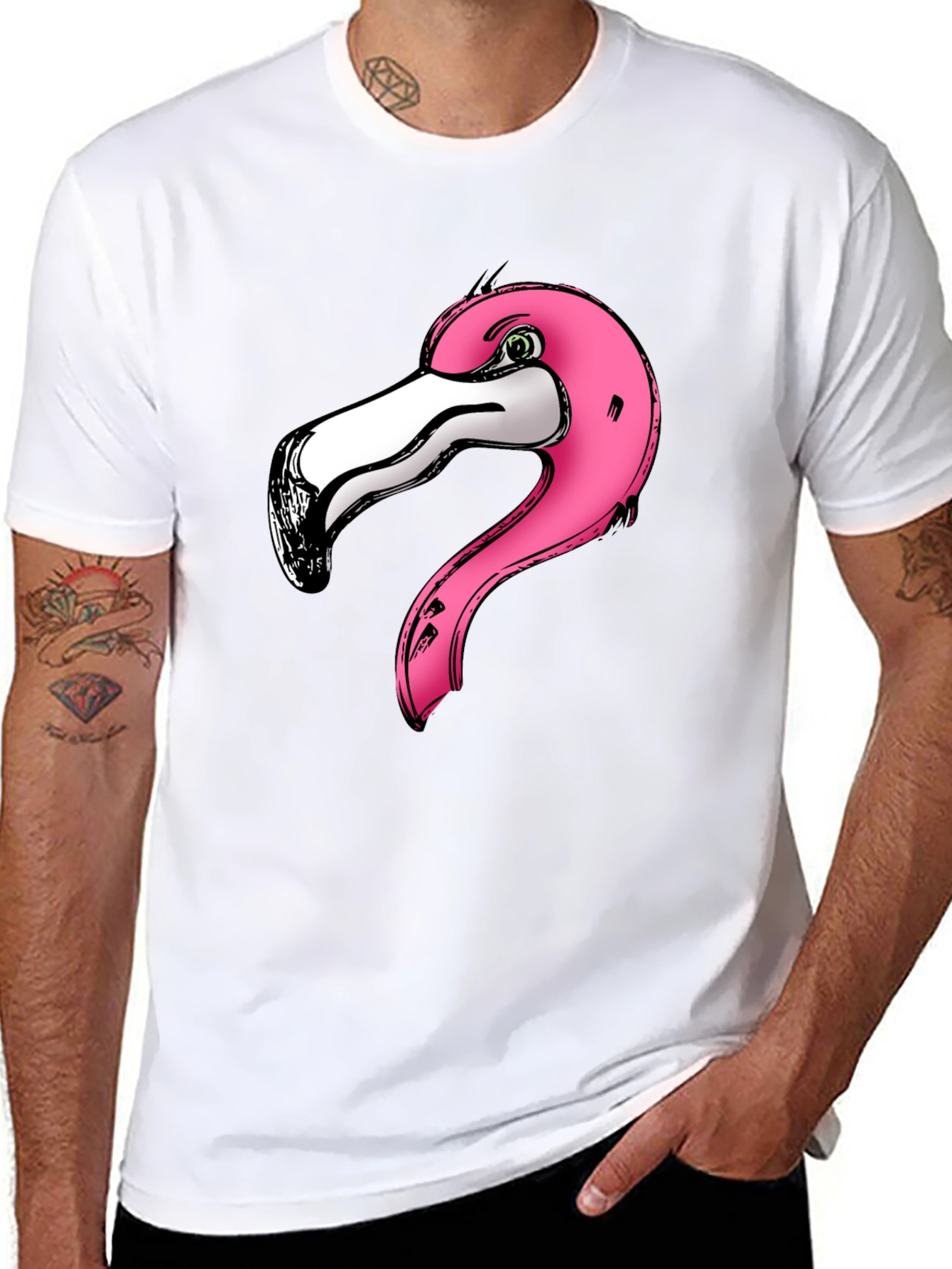 Pink Flamingo Graphic Print Black T-Shirt