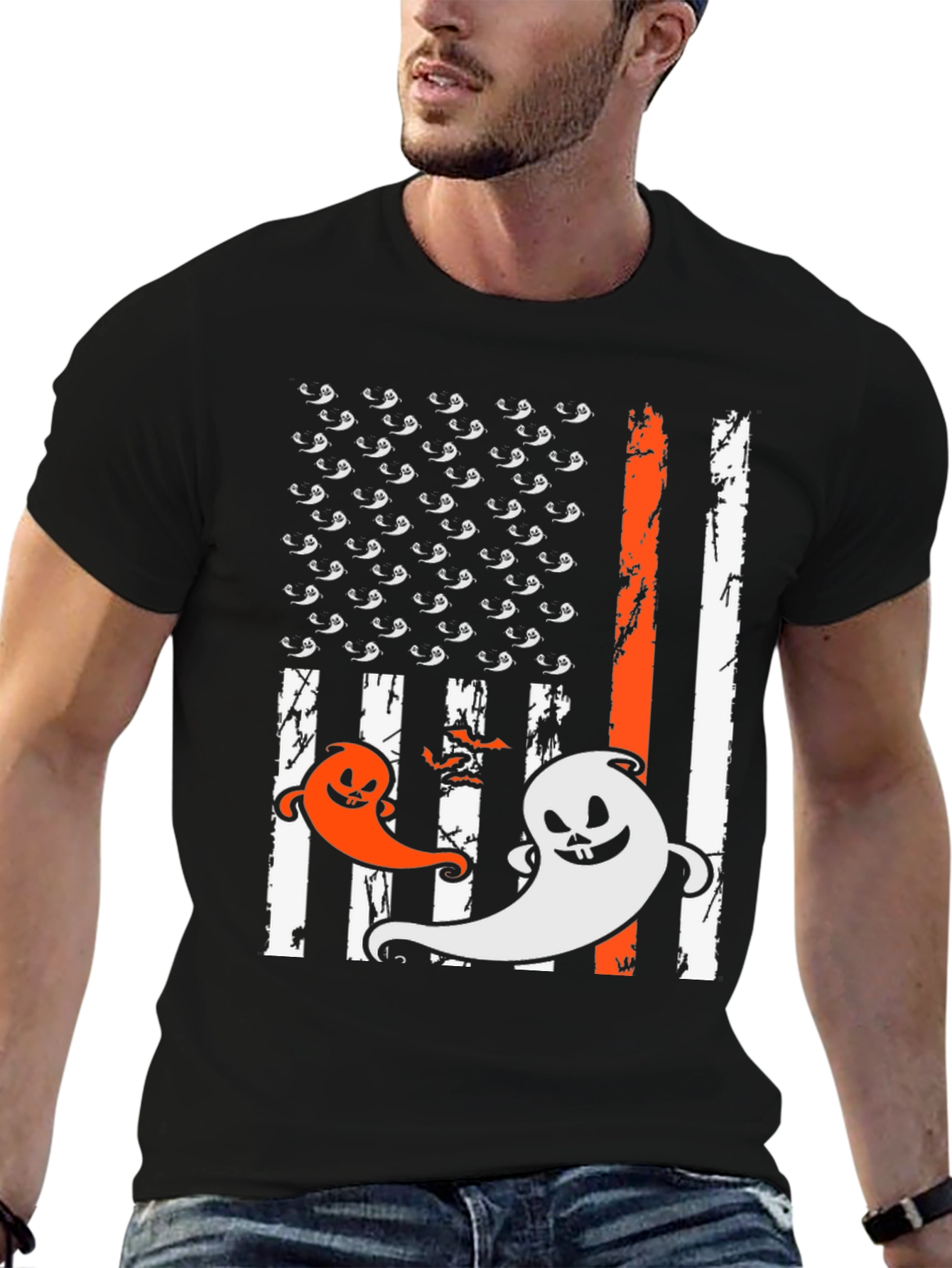 Halloween Ghost USA Flag T-Shirt