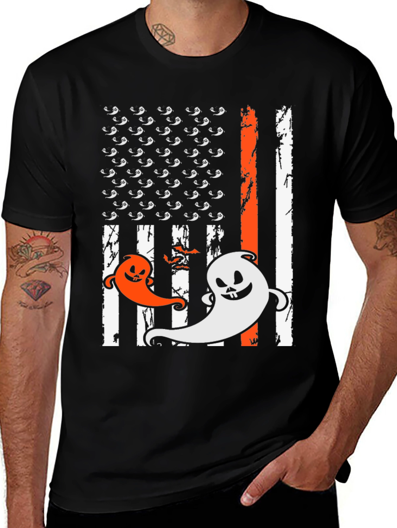 Halloween Ghost USA Flag T-Shirt