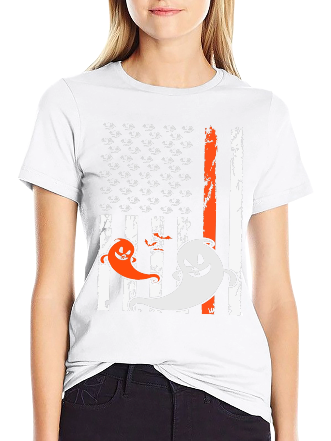 Halloween Ghost USA Flag T-Shirt