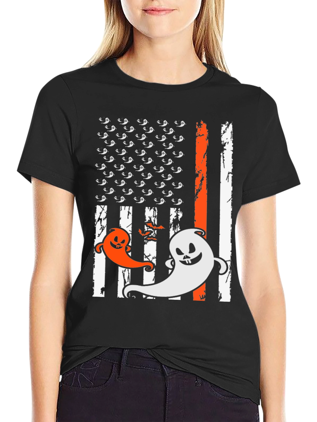 Halloween Ghost USA Flag T-Shirt