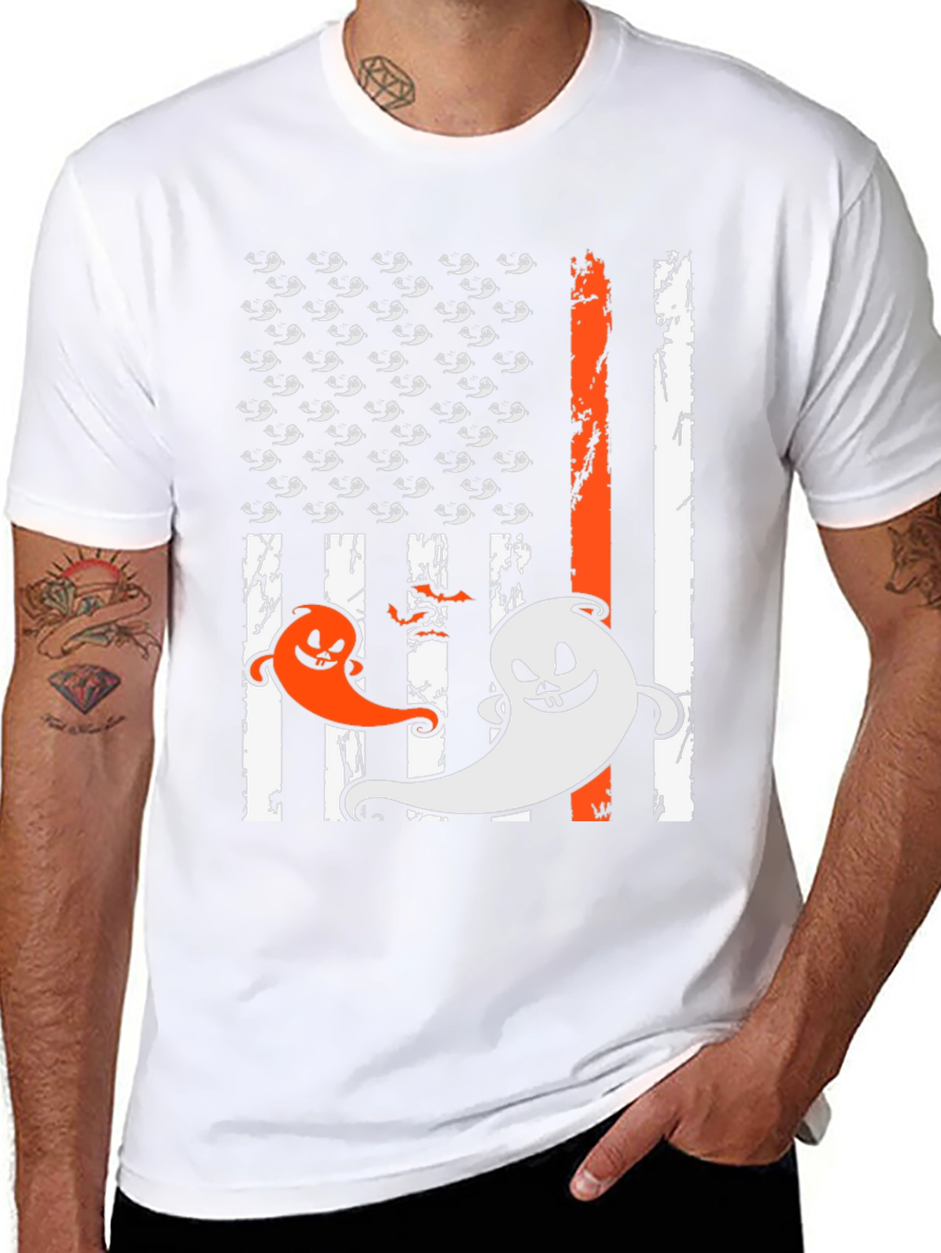 Halloween Ghost USA Flag T-Shirt